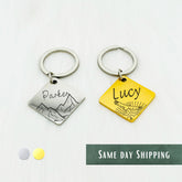 Square ID Pet Tag • Dog Tag • Handwriting Engraving • Square Keychain • Gift for Boyfriend, Girlfriend, Husband gift