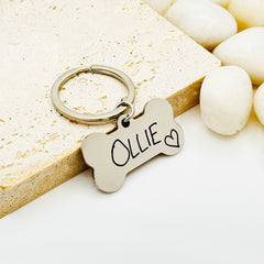 Actual Handwriting ID Dog Tag - Custom Bone Tag - Personalized Bone Tag - Bone Shaped Key Chain, Christmas Gift