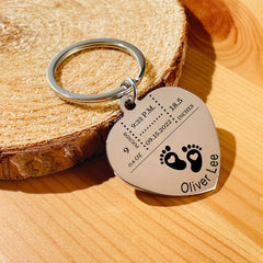 Newborn Baby Heart Keychain • Stats Keychain • New Mom Keychain Gift • Handwriting Engraving • Baby Stats Keychain • Gift For Boyfriend