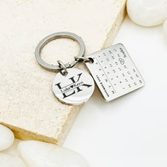 Custom Calendar Keychain For Wife and Husband • Personalized Keychain • Handwriting Engraving • Gift for Boyfriend, Girlfriend, Husband gift