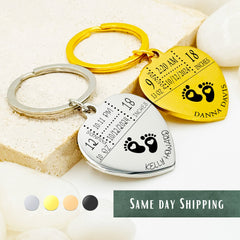 Newborn Baby Heart Keychain • Stats Keychain • New Mom Keychain Gift • Handwriting Engraving • Baby Stats Keychain • Gift For Boyfriend