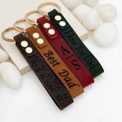 Long Custom Leather Keychain • Personalized Leather Keychain • Genuine Leather Key Chain • Custom Logo • Custom Gift, Personalized Gift