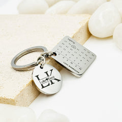 Custom Calendar Keychain For Wife and Husband • Personalized Keychain • Handwriting Engraving • Gift for Boyfriend, Girlfriend, Husband gift
