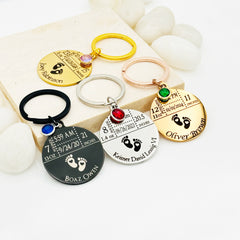 Newborn Baby Keychain With Birthstone • Birthstone Keychain • Birth Month Keychain • New Mom Keychain gift • Baby Stats Keychain