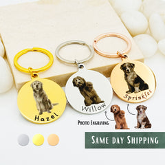 Custom Round Pet Picture Engraved Keychains • Dog Picture Keychains • Cat Keychains • Custome Engrave • Gift For Cat Mom • Gift For Dog Mom
