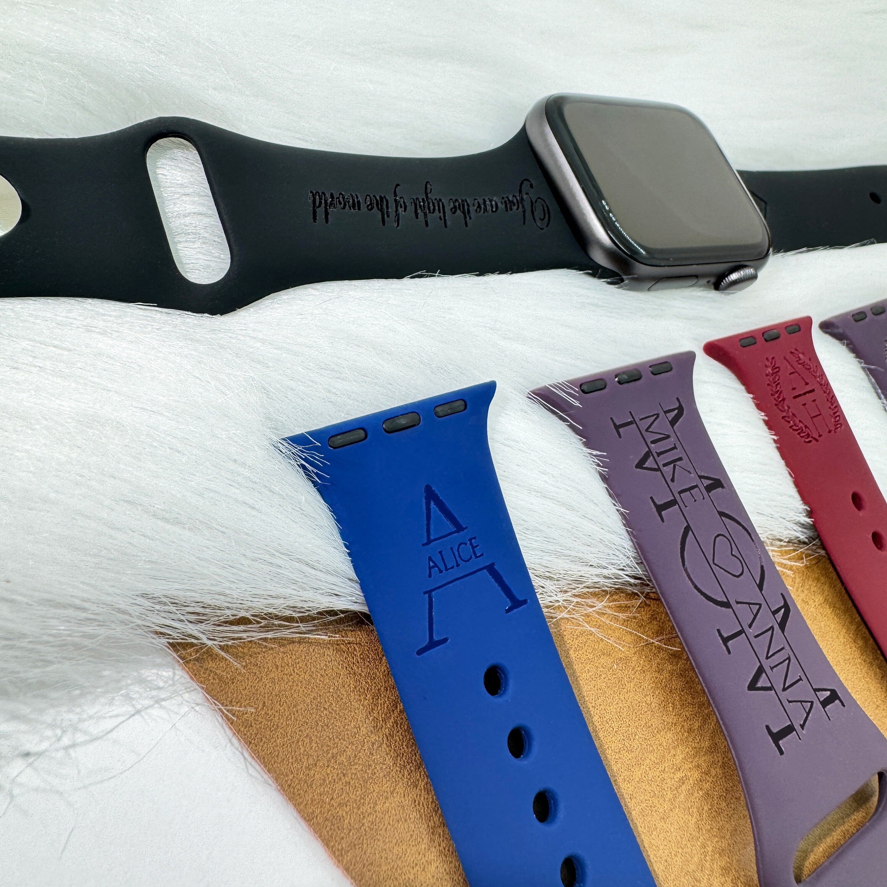 Personalized Silicone Watch Band • 26 Color Options Engraved Watch Band • Compatible With Apple Watch  • Personalized Gift •