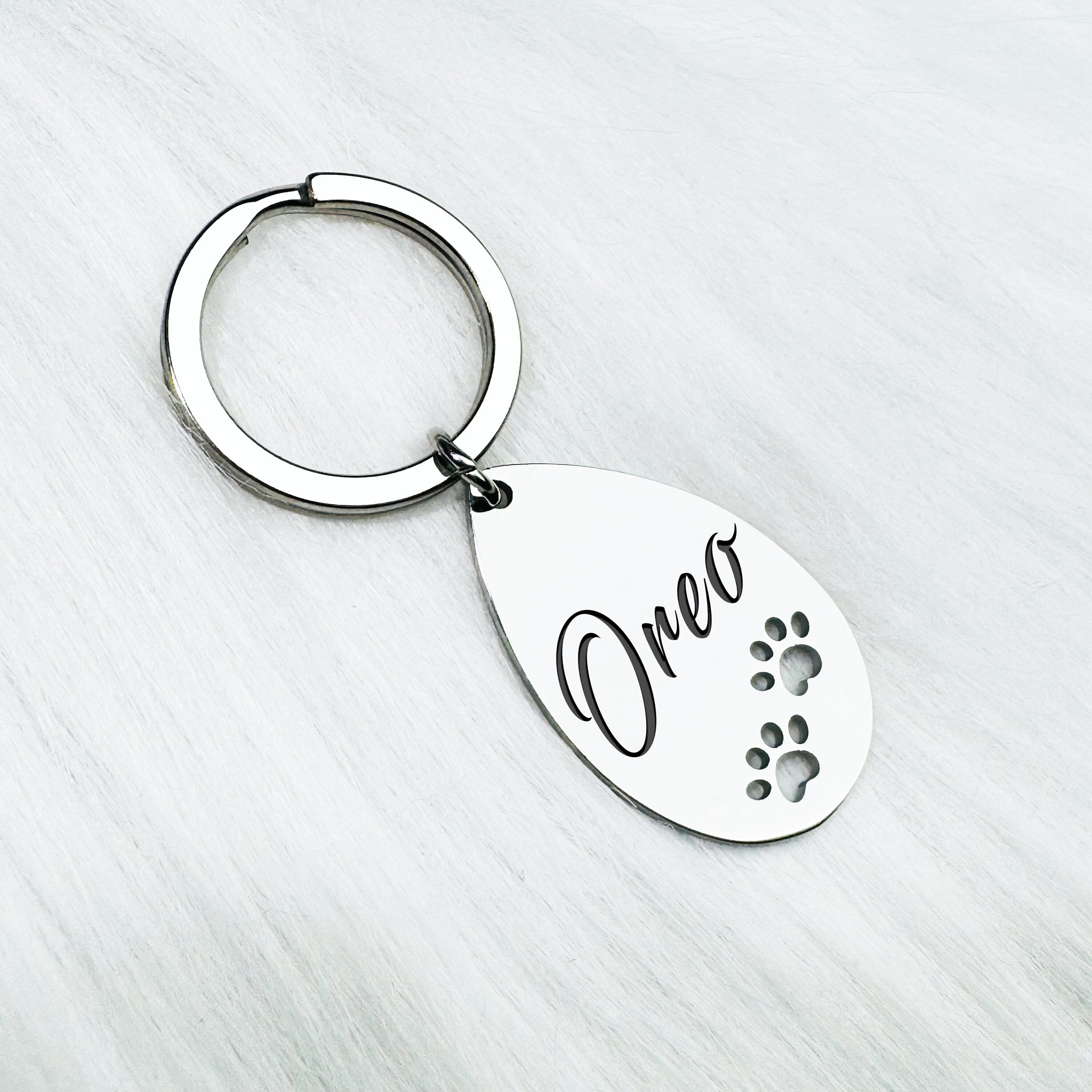 Actual Handwriting Metal ID Tag With Paw •  Paw Keychain Bar • Handwriting Engraving • Dog ID Tag • Cat ID Tag • Paw Personalized Keychain