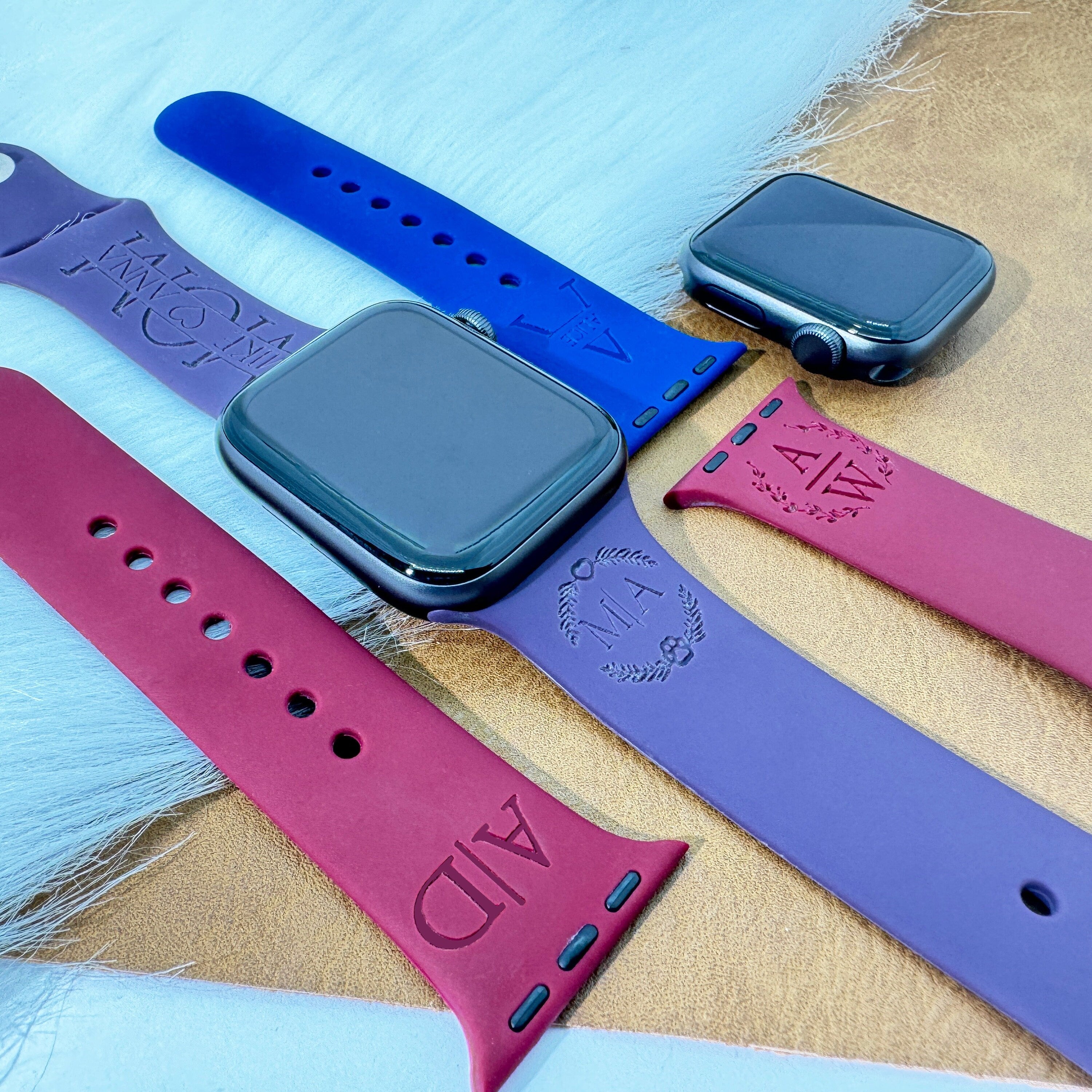 Personalized Silicone Watch Band • 26 Color Options Engraved Watch Band • Compatible With Apple Watch  • Personalized Gift •