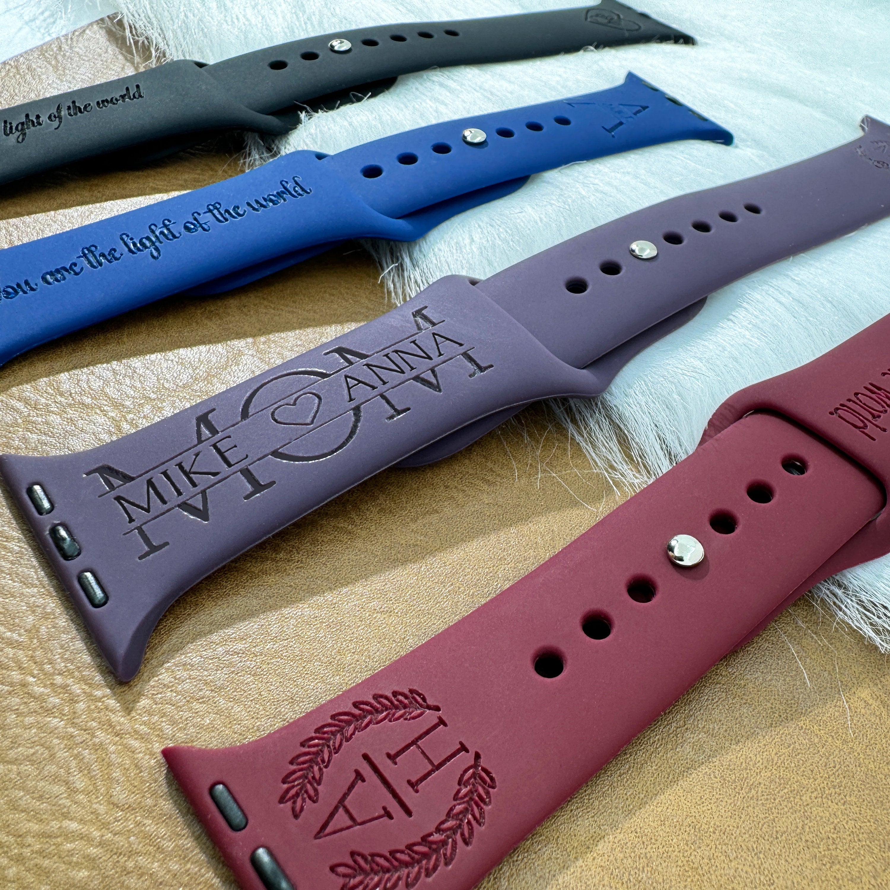 Personalized Silicone Watch Band • 26 Color Options Engraved Watch Band • Compatible With Apple Watch  • Personalized Gift •