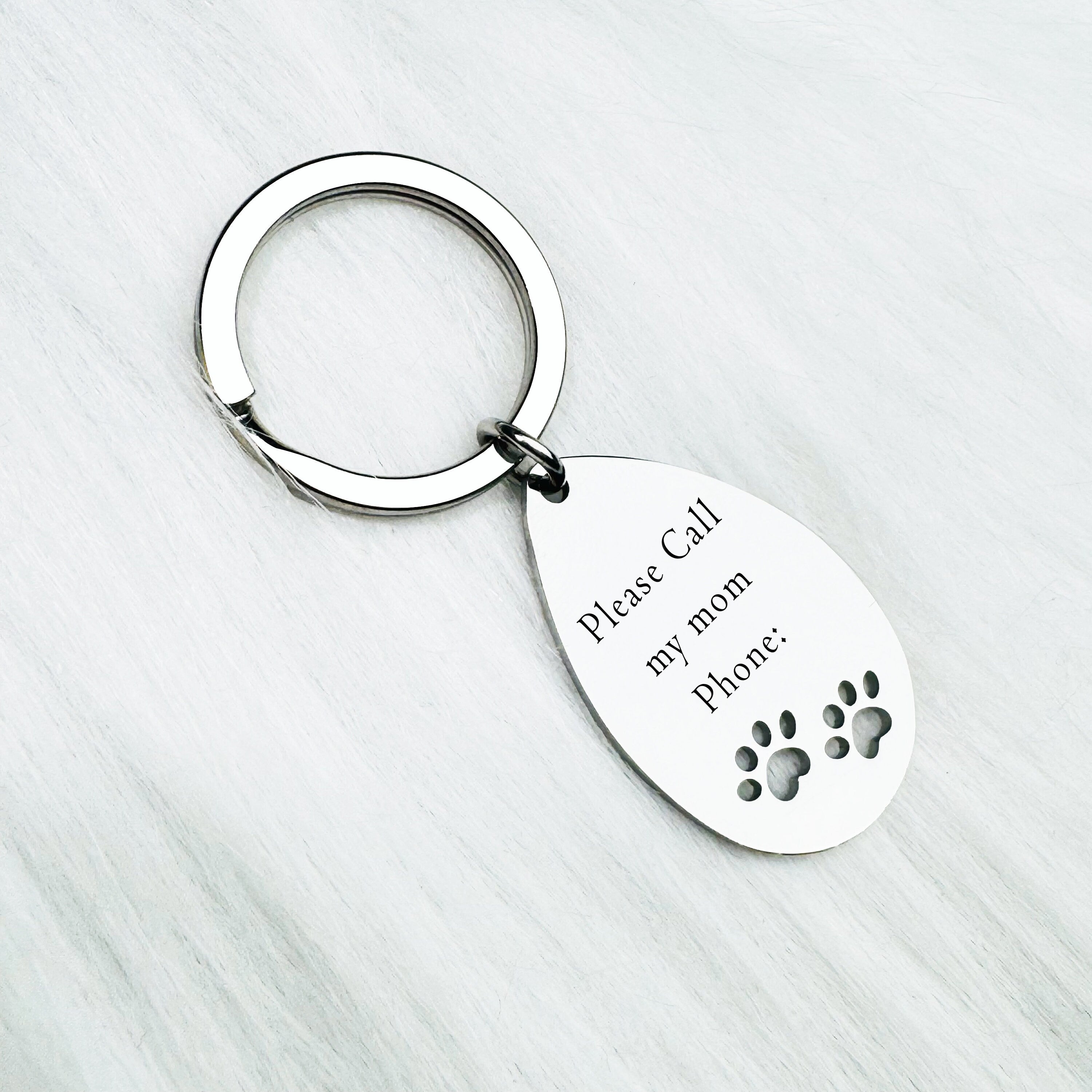 Actual Handwriting Metal ID Tag With Paw •  Paw Keychain Bar • Handwriting Engraving • Dog ID Tag • Cat ID Tag • Paw Personalized Keychain