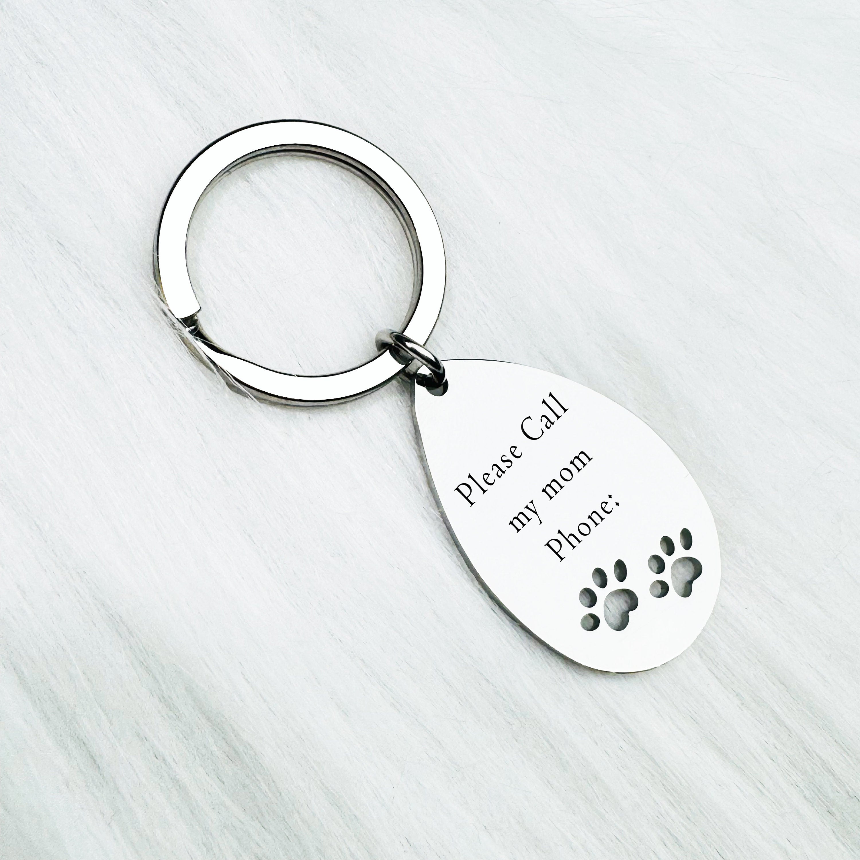 Personalized Metal ID Tag With Paw •  Paw Keychain Bar  Pet Id Tag • Handwriting Engraving • Dog ID Tag • Cat ID Tag • Custom Keychain