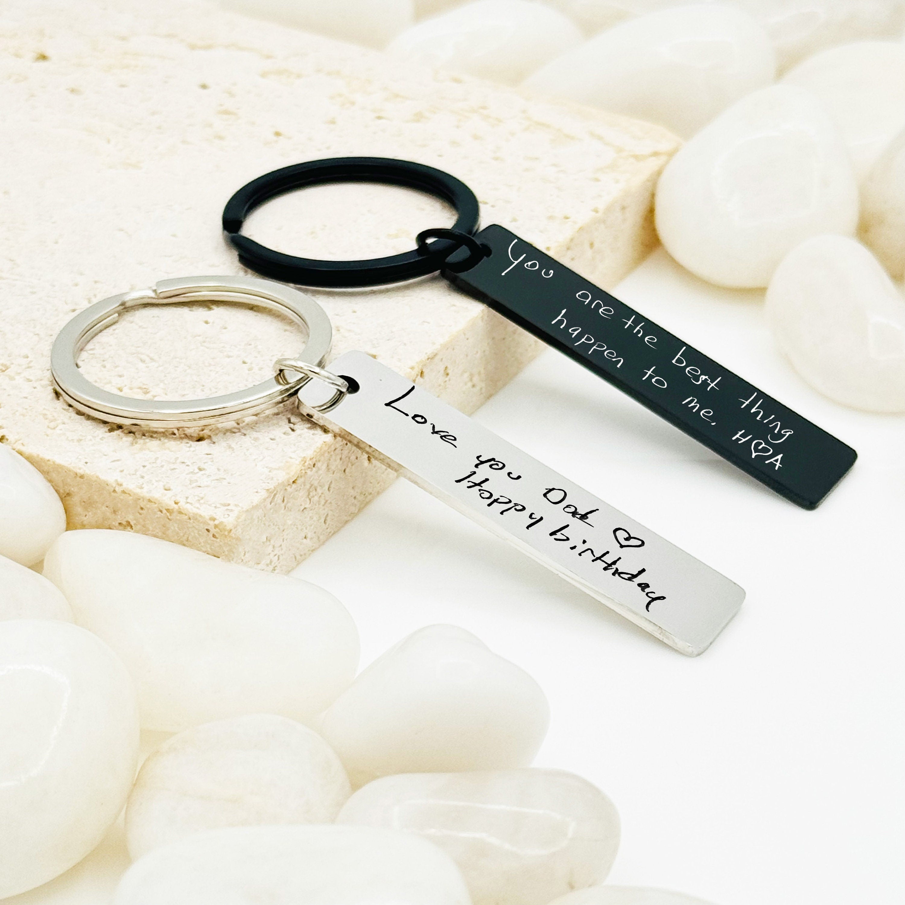 Actual Handwriting Keychain • Bar Keychain • Handwriting Engraving • Friends Gift • Gift for Boyfriend • Dad Gift • Family Gift