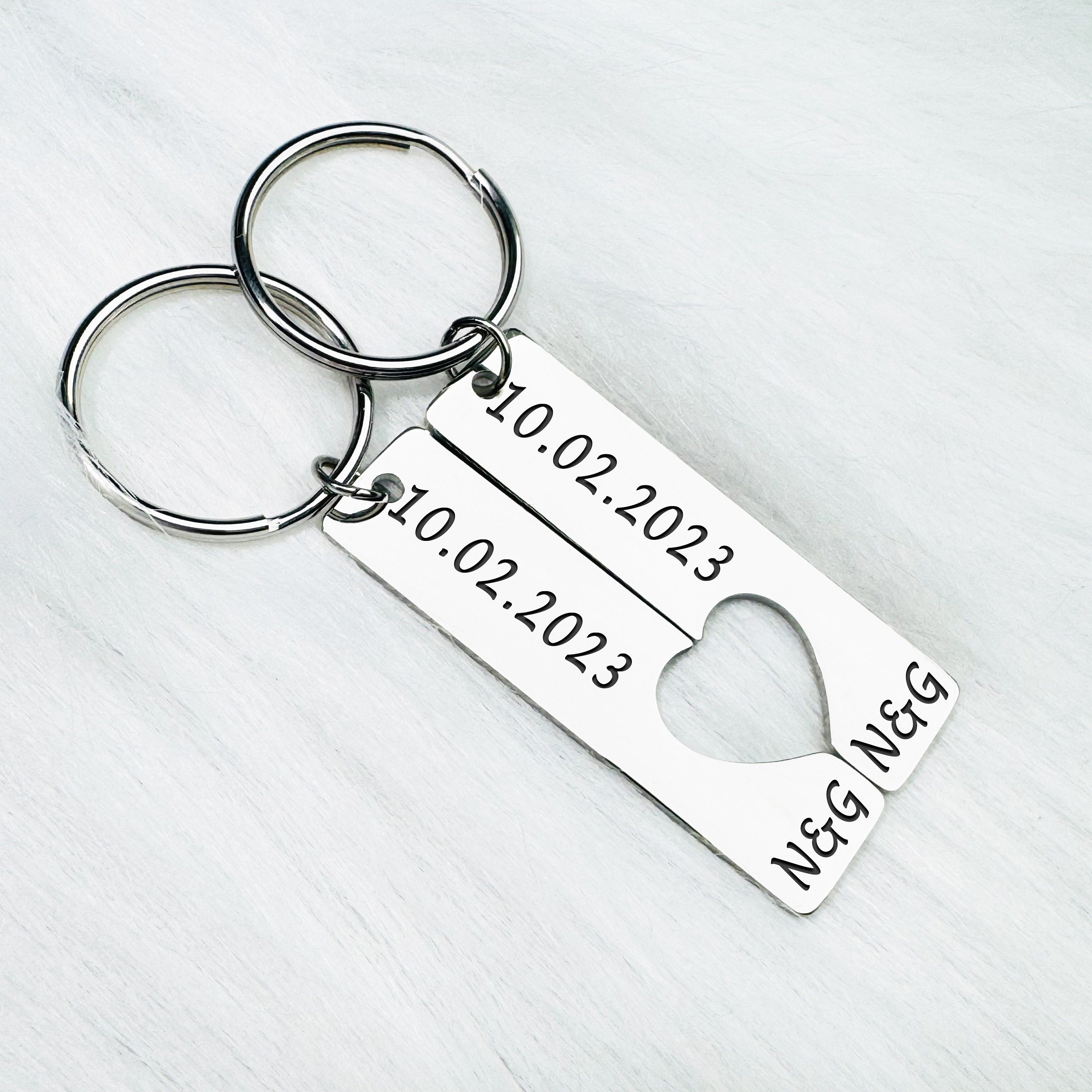 Actual Handwriting Heart Couple Keychain • Handwriting Keychain • Handwriting Engraving • Anniversary Gift, Gift for Boyfriend, Girlfriend