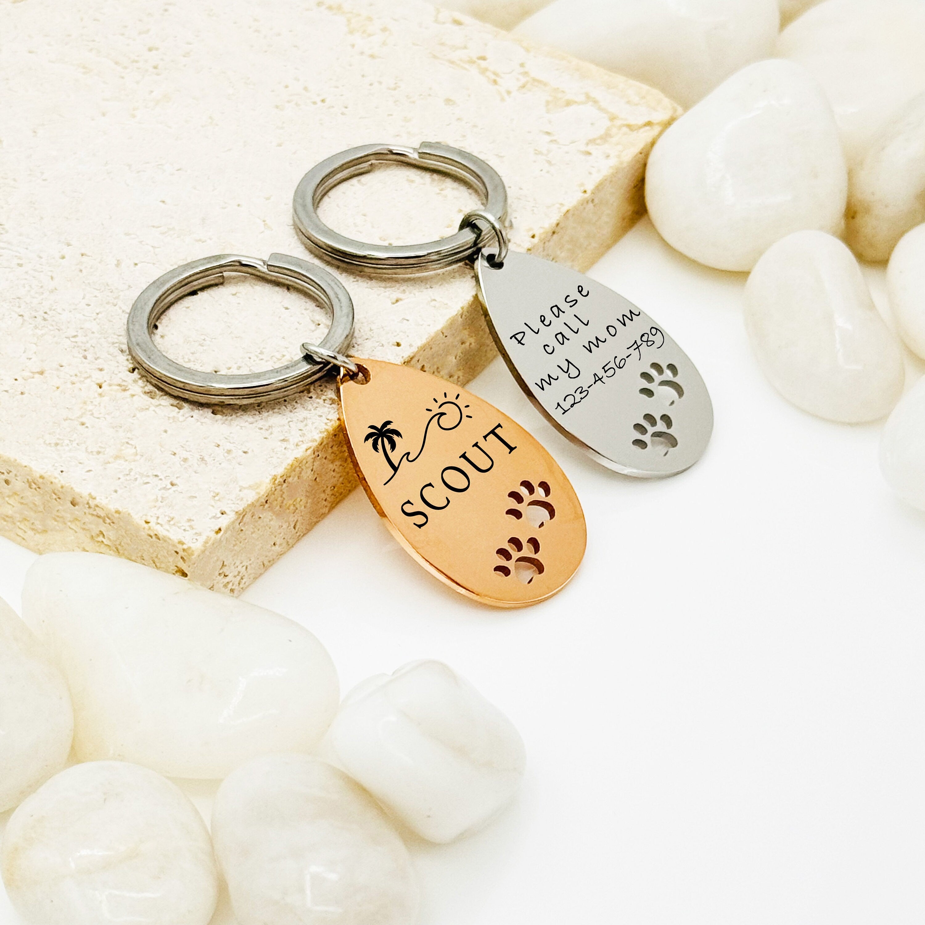 Actual Handwriting Metal ID Tag With Paw •  Paw Keychain Bar • Handwriting Engraving • Dog ID Tag • Cat ID Tag • Paw Personalized Keychain