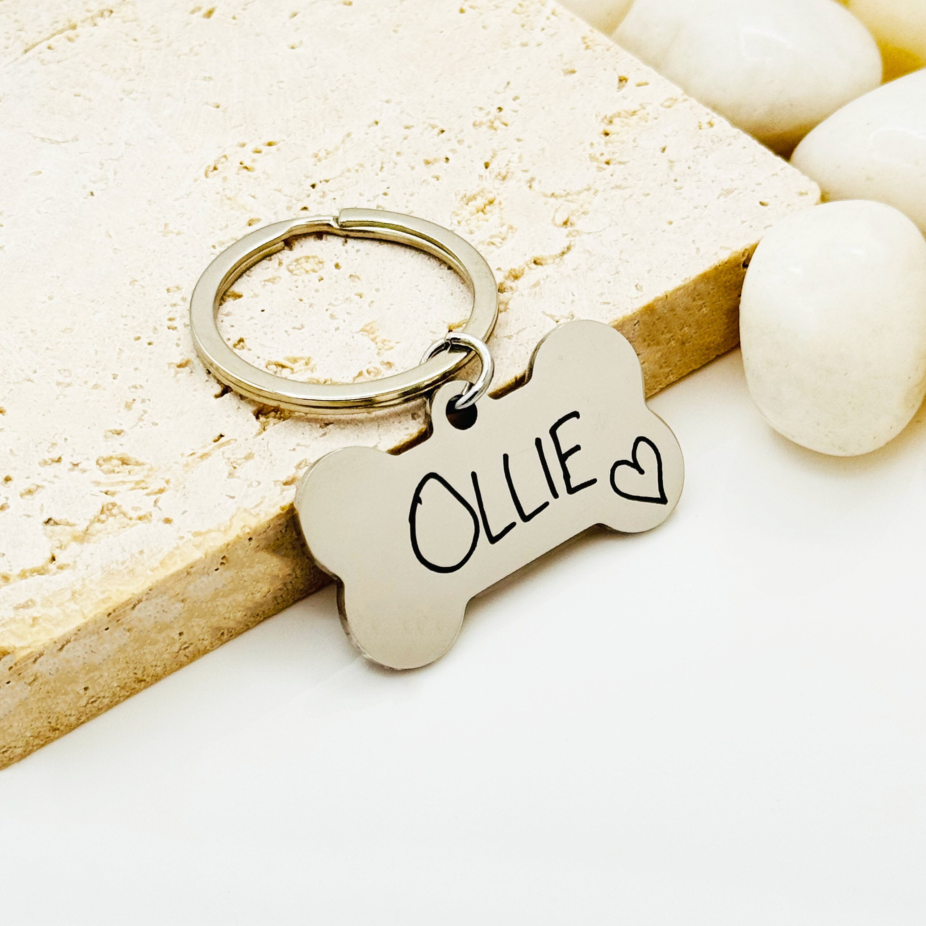 Actual Handwriting ID Dog Tag - Custom Bone Tag - Personalized Bone Tag - Bone Shaped Key Chain, Christmas Gift