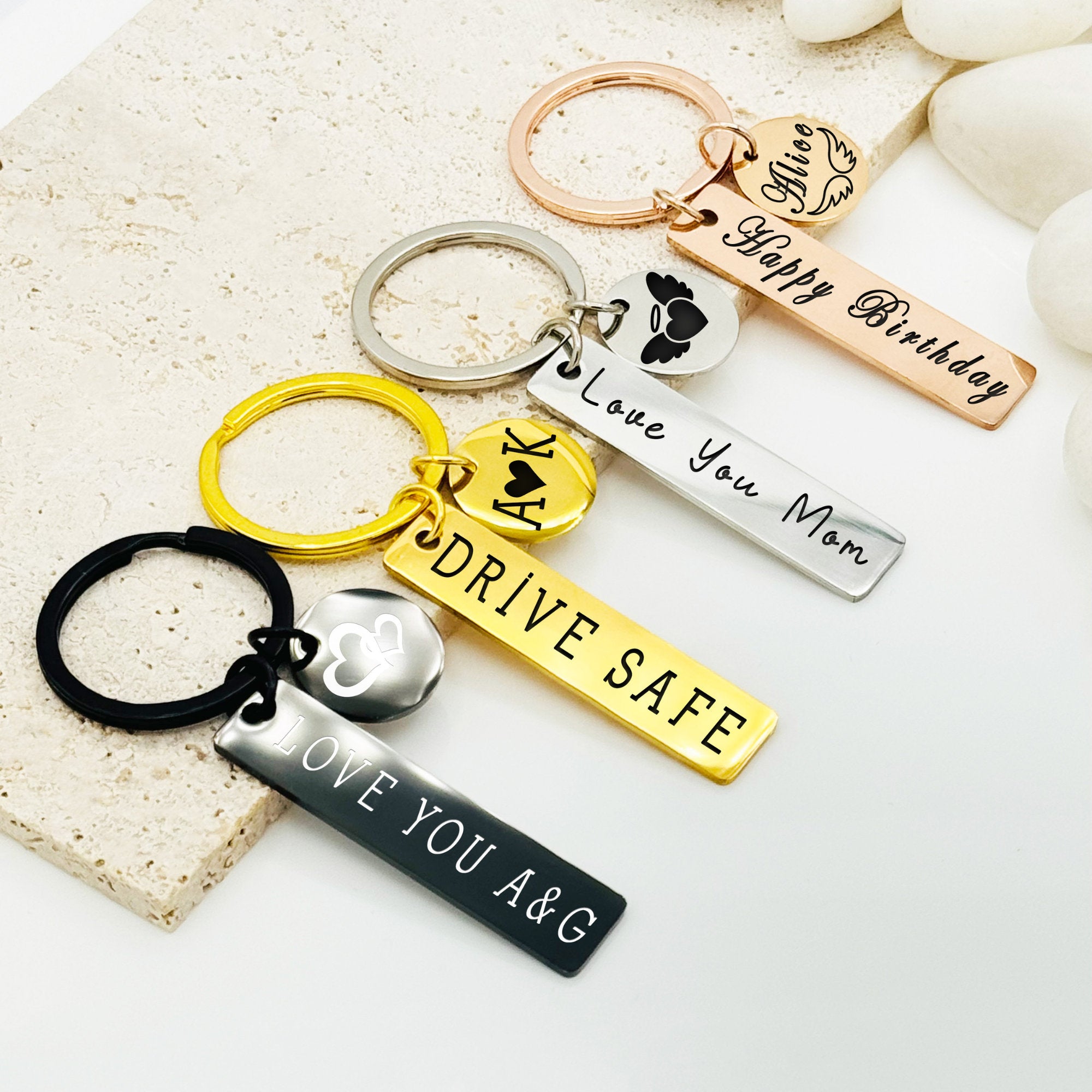 Custom Rectangle And Round Keychain • Personalized Key Chain • Custom Key Chain • Keychain Gift • Handwriting Engraving • Gift For Women