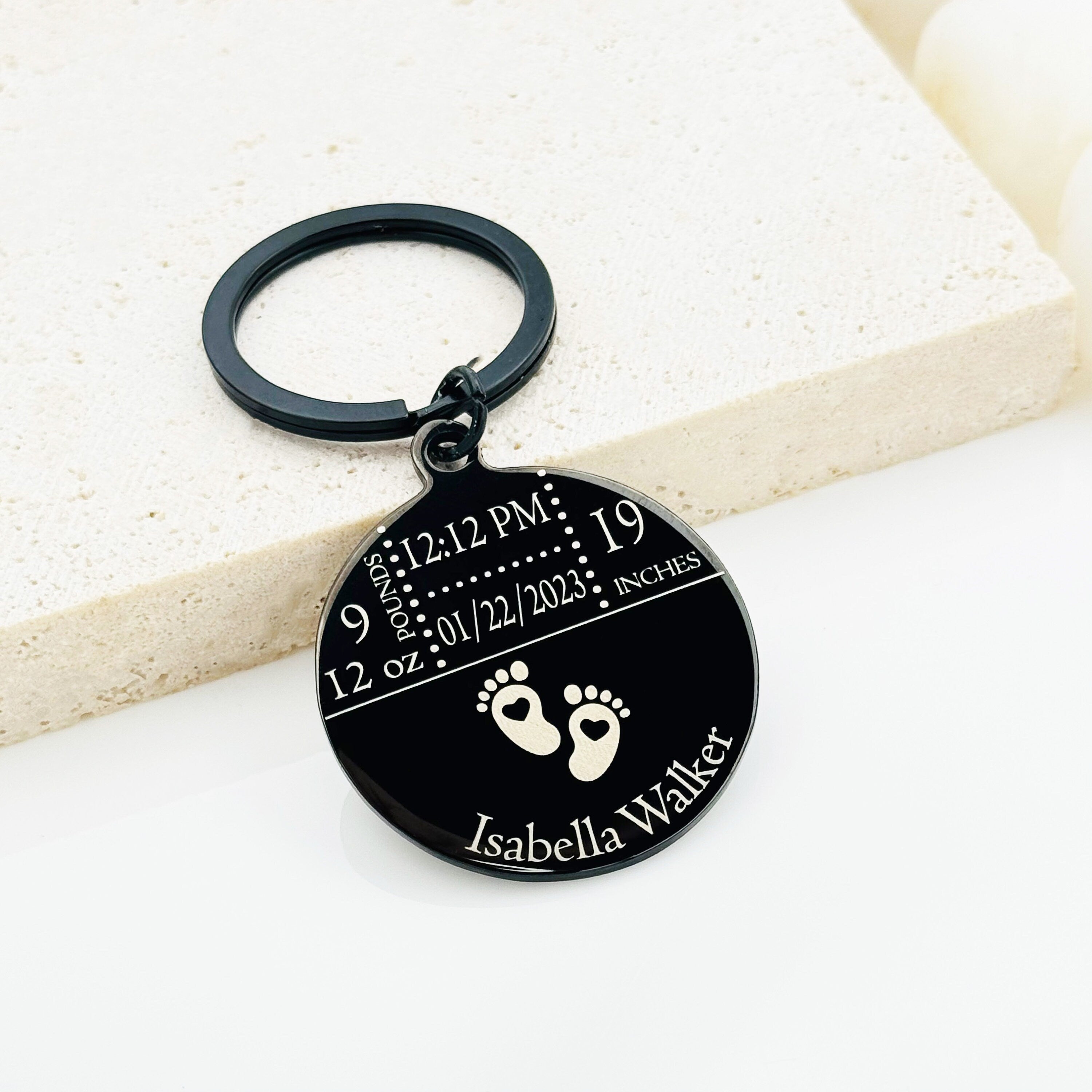 Newborn Baby Keychain • New mom keychain gift • Handwriting Engraving • Baby stats keychain • Gift for Boyfriend • Girlfriend • Husband gift