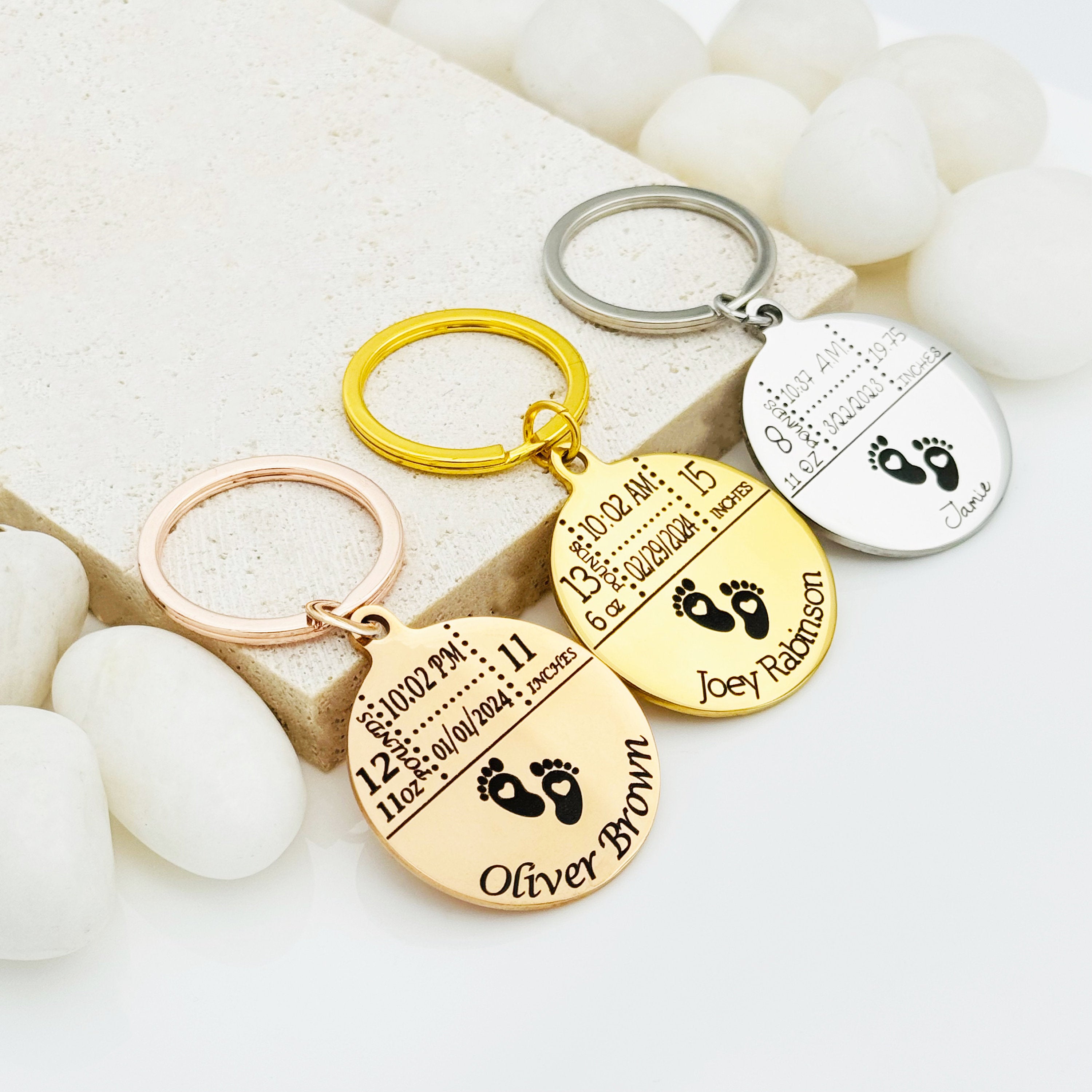 Newborn Baby Keychain • New mom keychain gift • Handwriting Engraving • Baby stats keychain • Gift for Boyfriend • Girlfriend • Husband gift