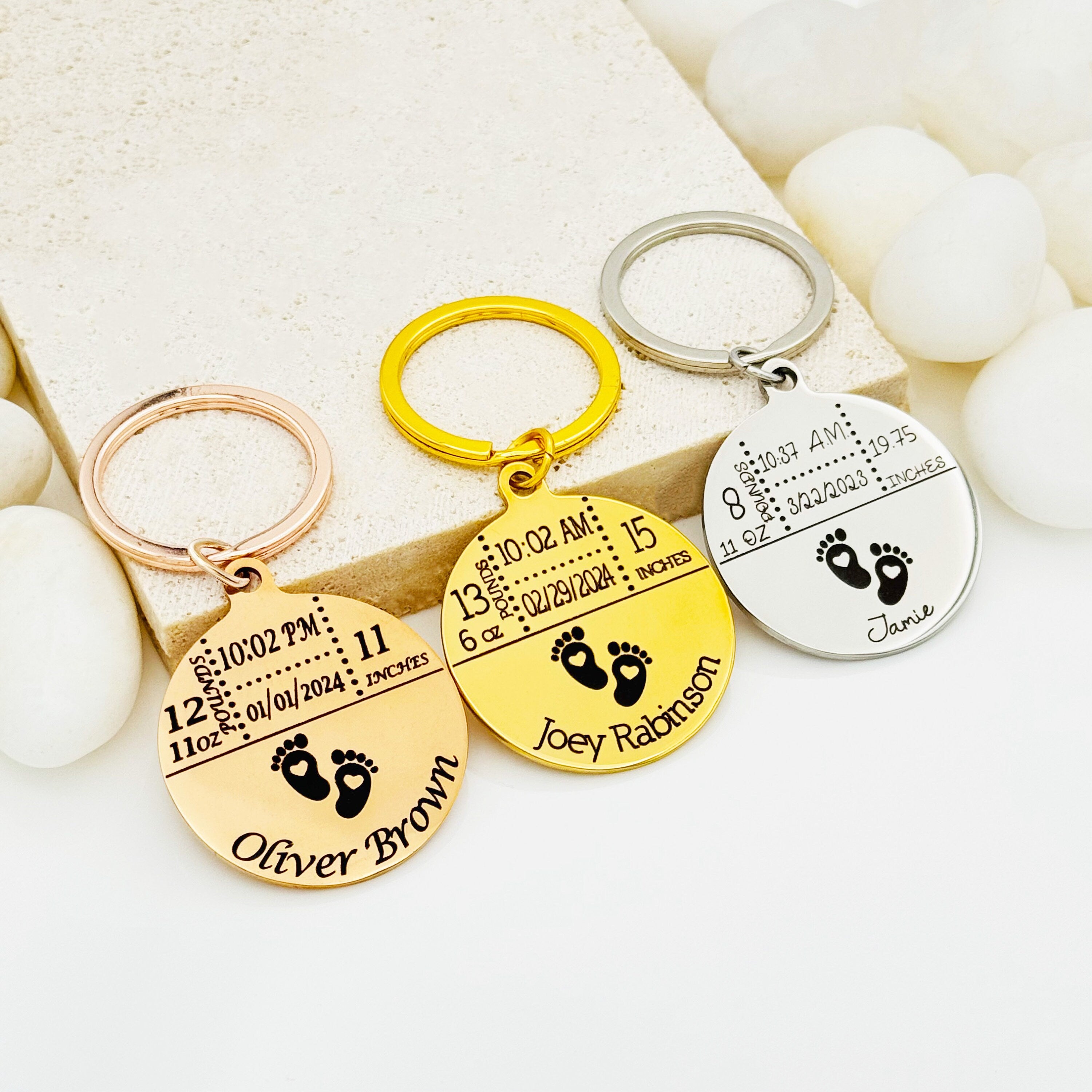 Newborn Baby Keychain • New mom keychain gift • Handwriting Engraving • Baby stats keychain • Gift for Boyfriend • Girlfriend • Husband gift