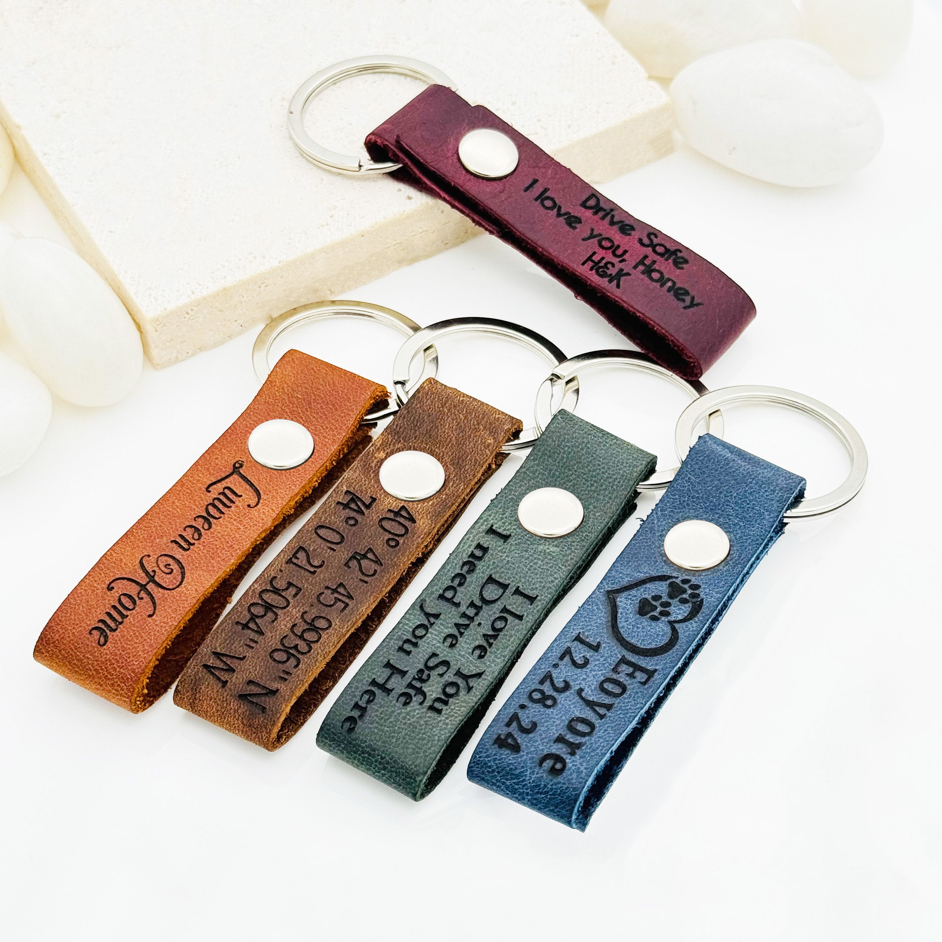 Genuine Leather Custom Keychain • Retro Leather Keychain • Custom Logo • Custom Gift Keychain • Personalized Gift • Coordinates Keychain