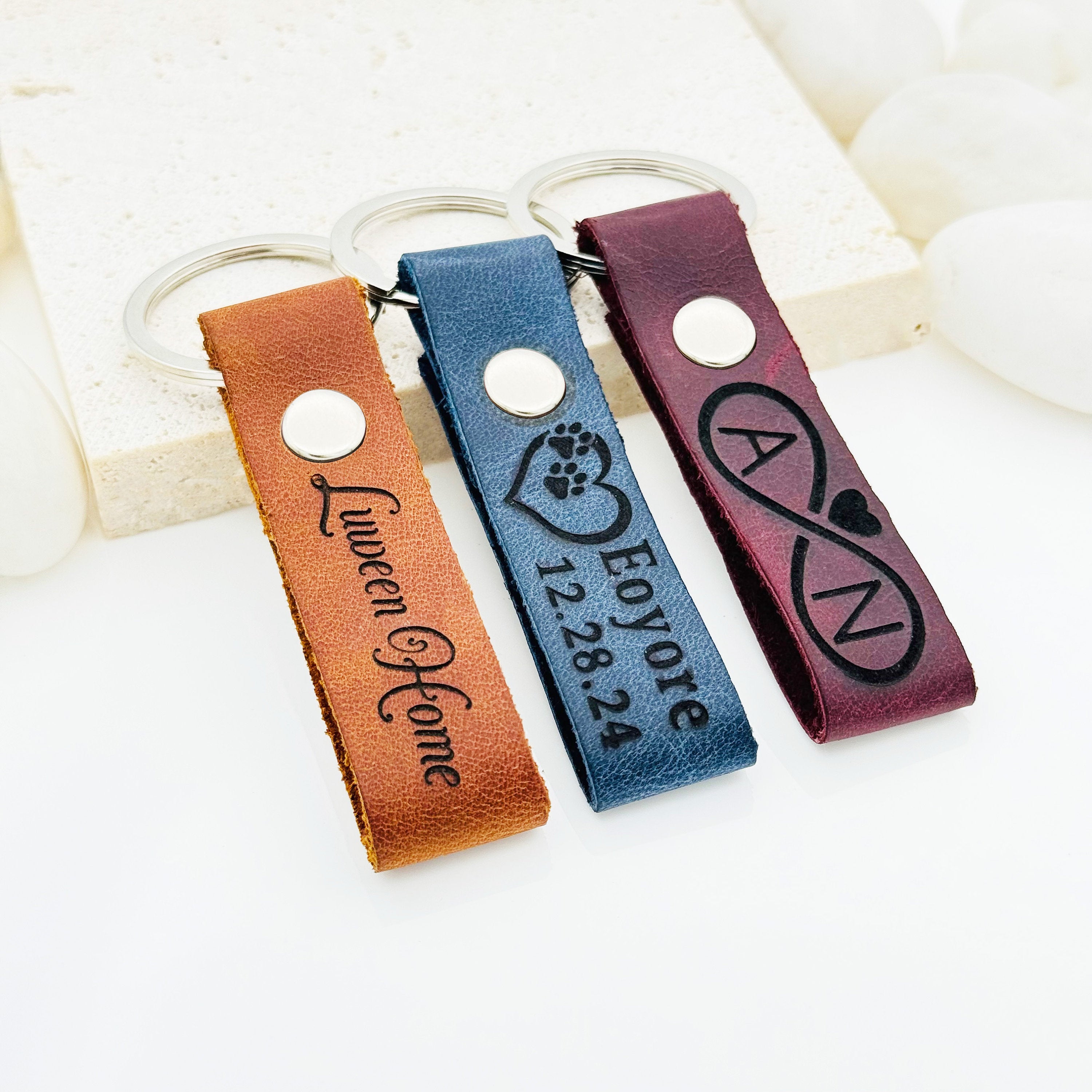 Genuine Leather Custom Keychain • Retro Leather Keychain • Custom Logo • Custom Gift Keychain • Personalized Gift • Coordinates Keychain