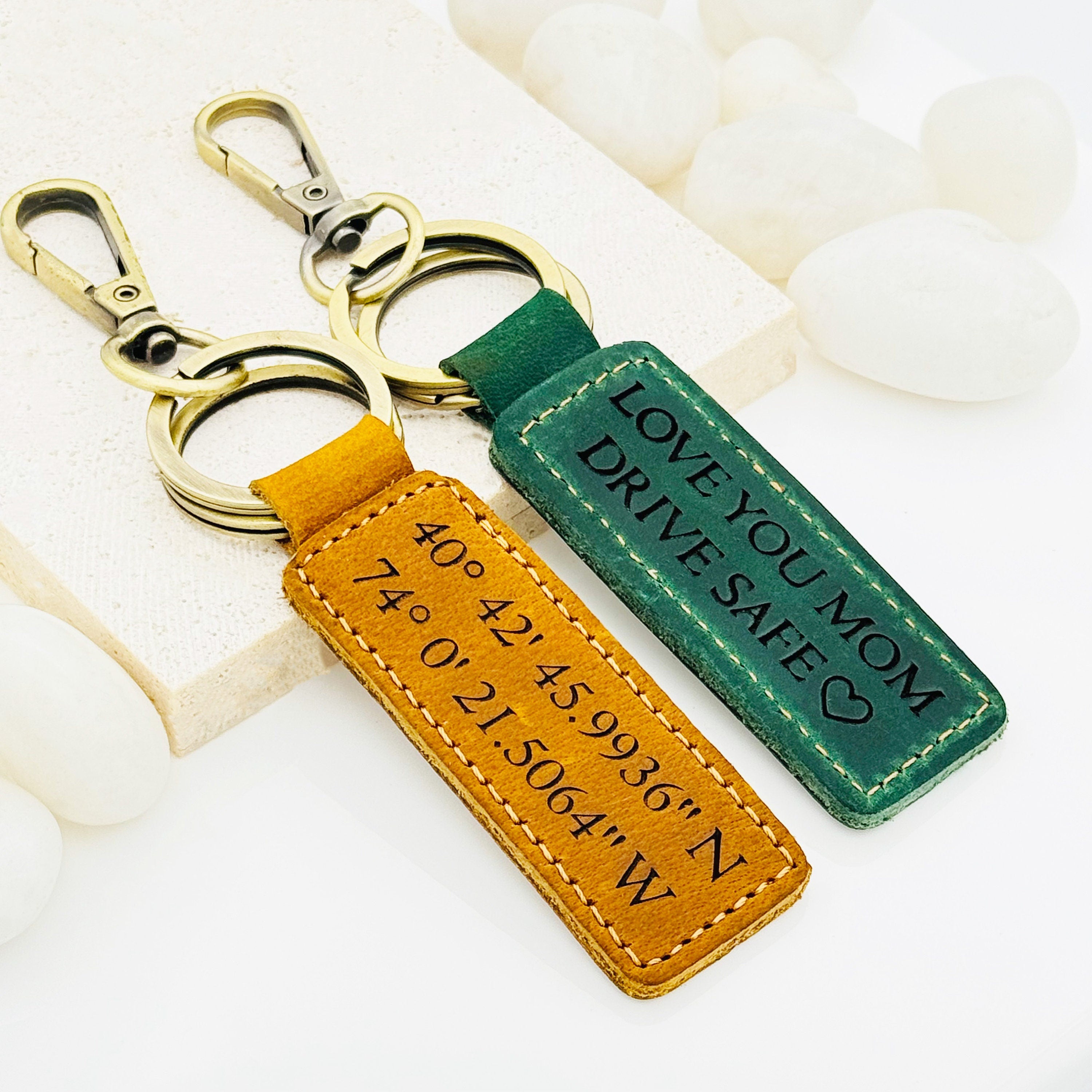 Personalized Authentic Leather Keychain • Genuine Leather Key Chain • Custom Logo • Custom Gift, Personalized Gift