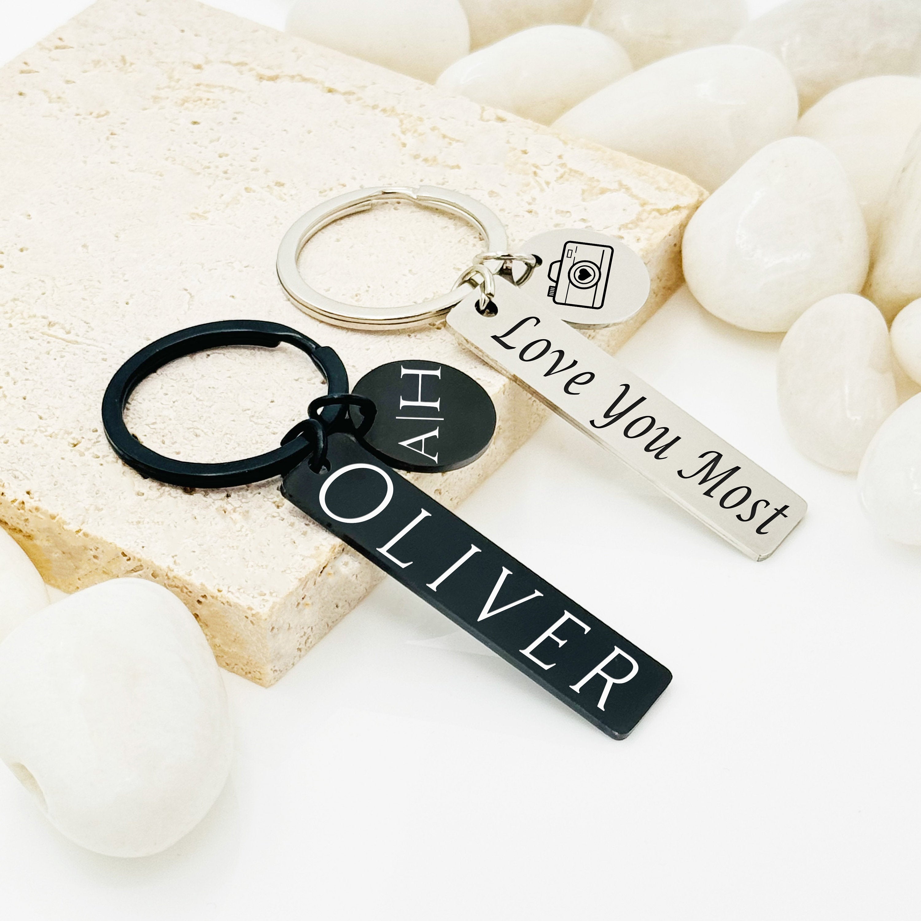 Custom Rectangle And Round Keychain • Personalized Key Chain • Custom Key Chain • Keychain Gift • Handwriting Engraving • Gift For Women