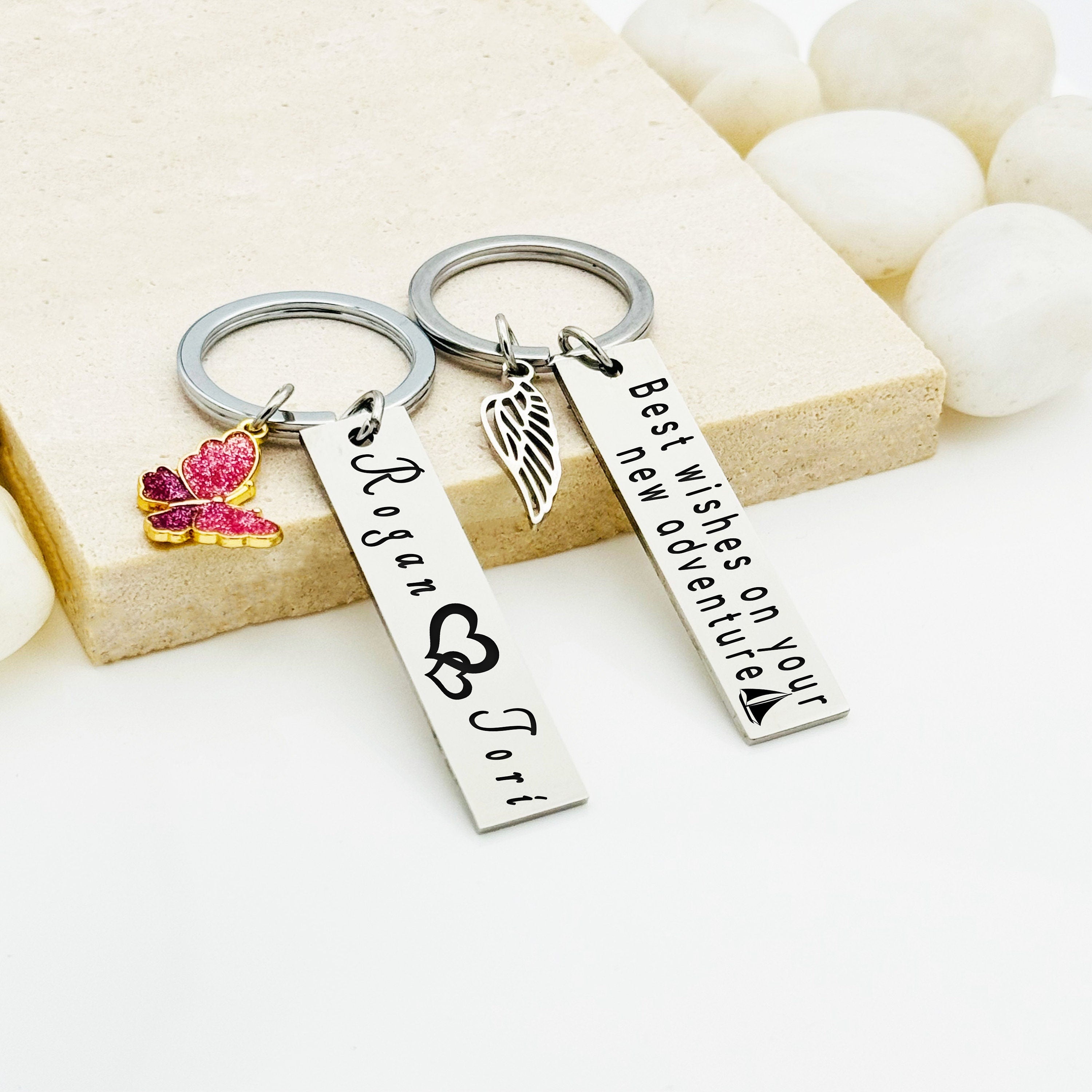 Ghost Charm Rectangular Key Chain • Personalized Key Chain • Custom Key Chain • Key Chain Gift • Handwriting Engraving • Gift For Women