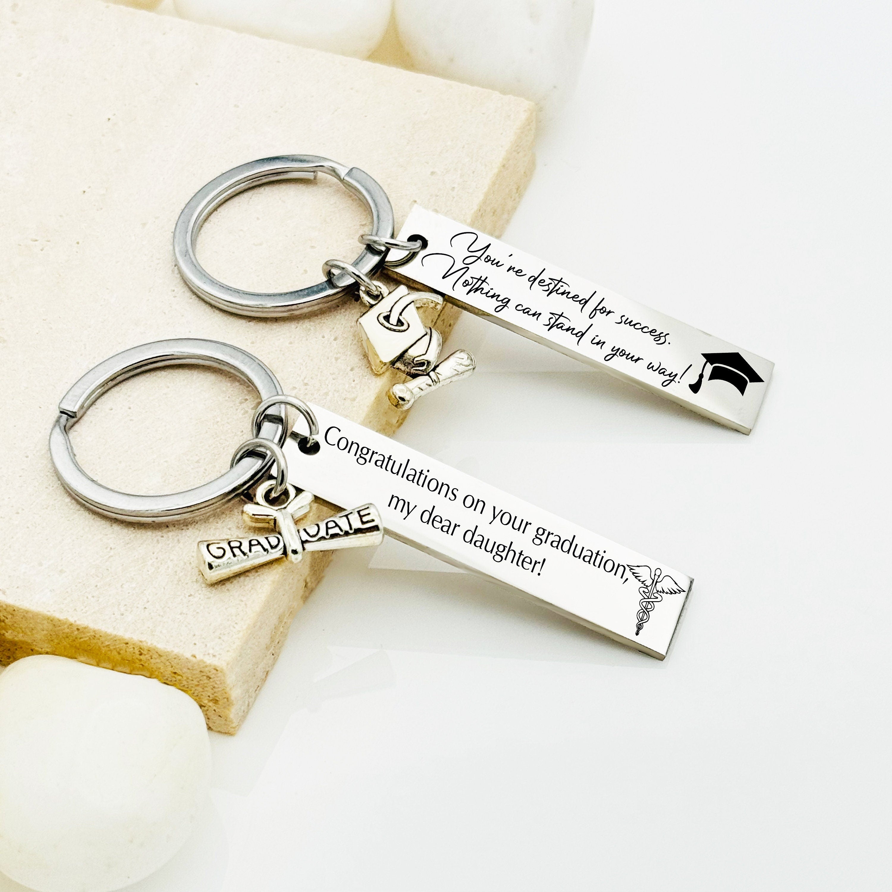 Ghost Charm Rectangular Key Chain • Personalized Key Chain • Custom Key Chain • Key Chain Gift • Handwriting Engraving • Gift For Women