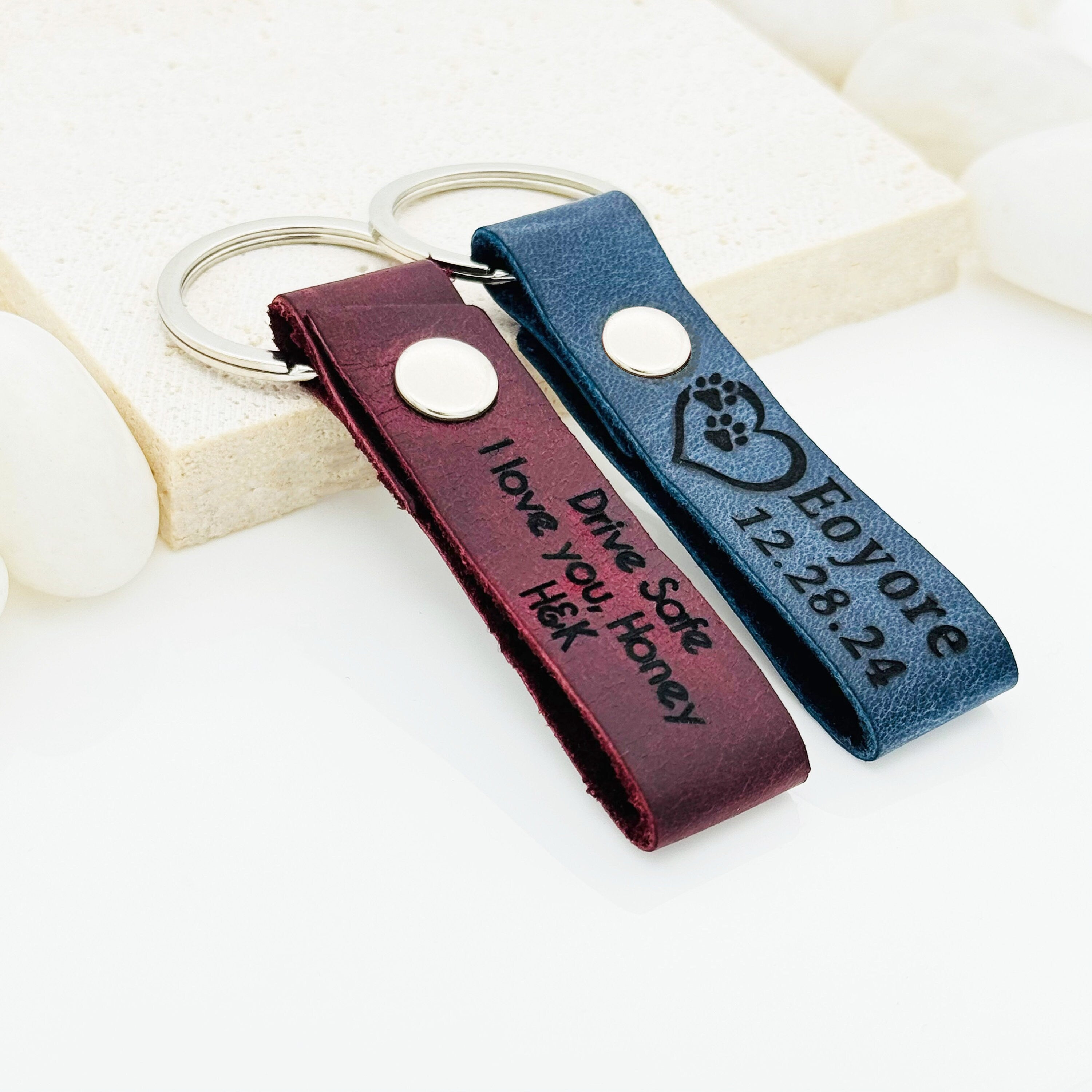 Personalized Authentic Leather Keychain, Genuine Leather Keychain, Custom Logo And Name Keychain, Custom Gift, Personalized Gift