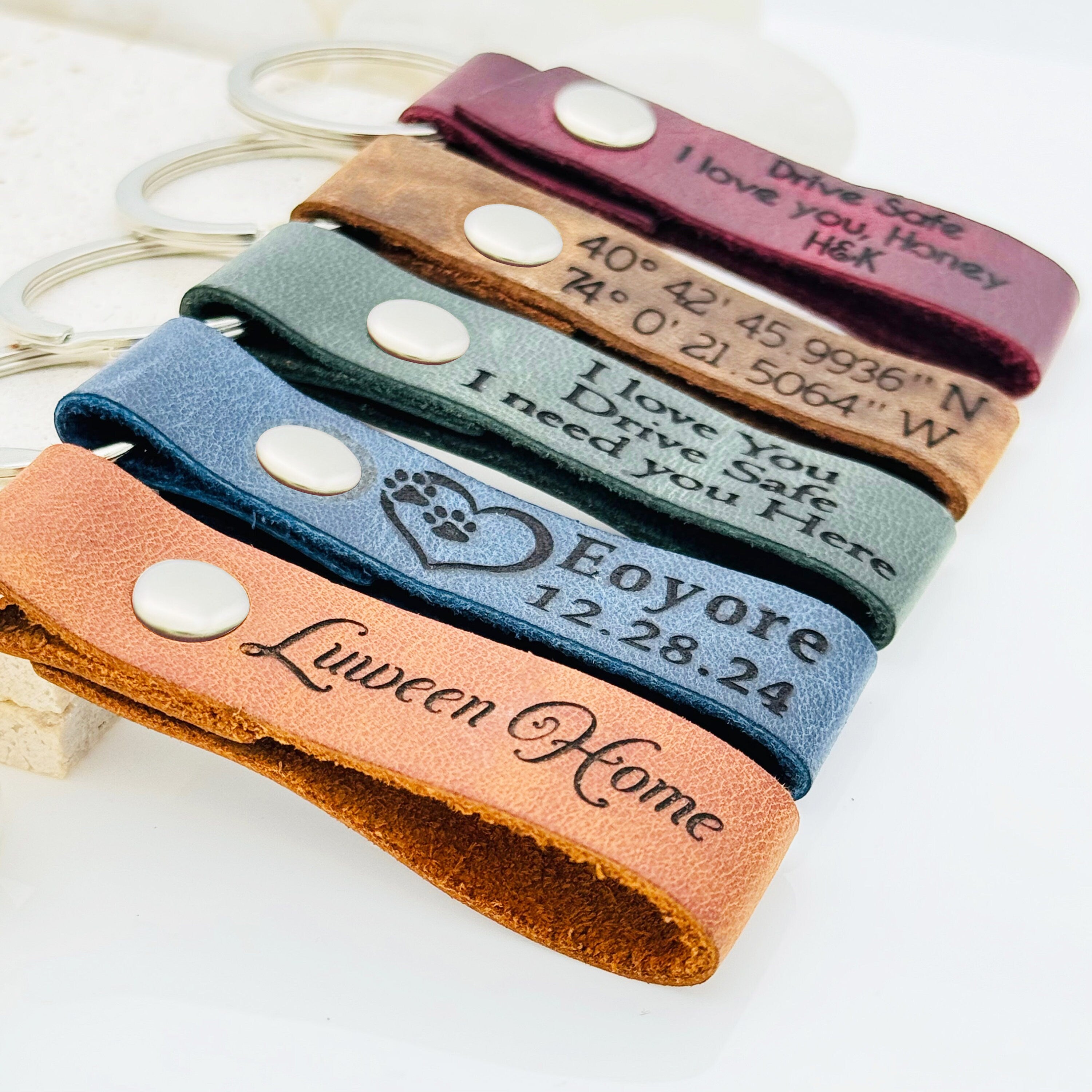 Genuine Leather Custom Keychain • Retro Leather Keychain • Custom Logo • Custom Gift Keychain • Personalized Gift • Coordinates Keychain