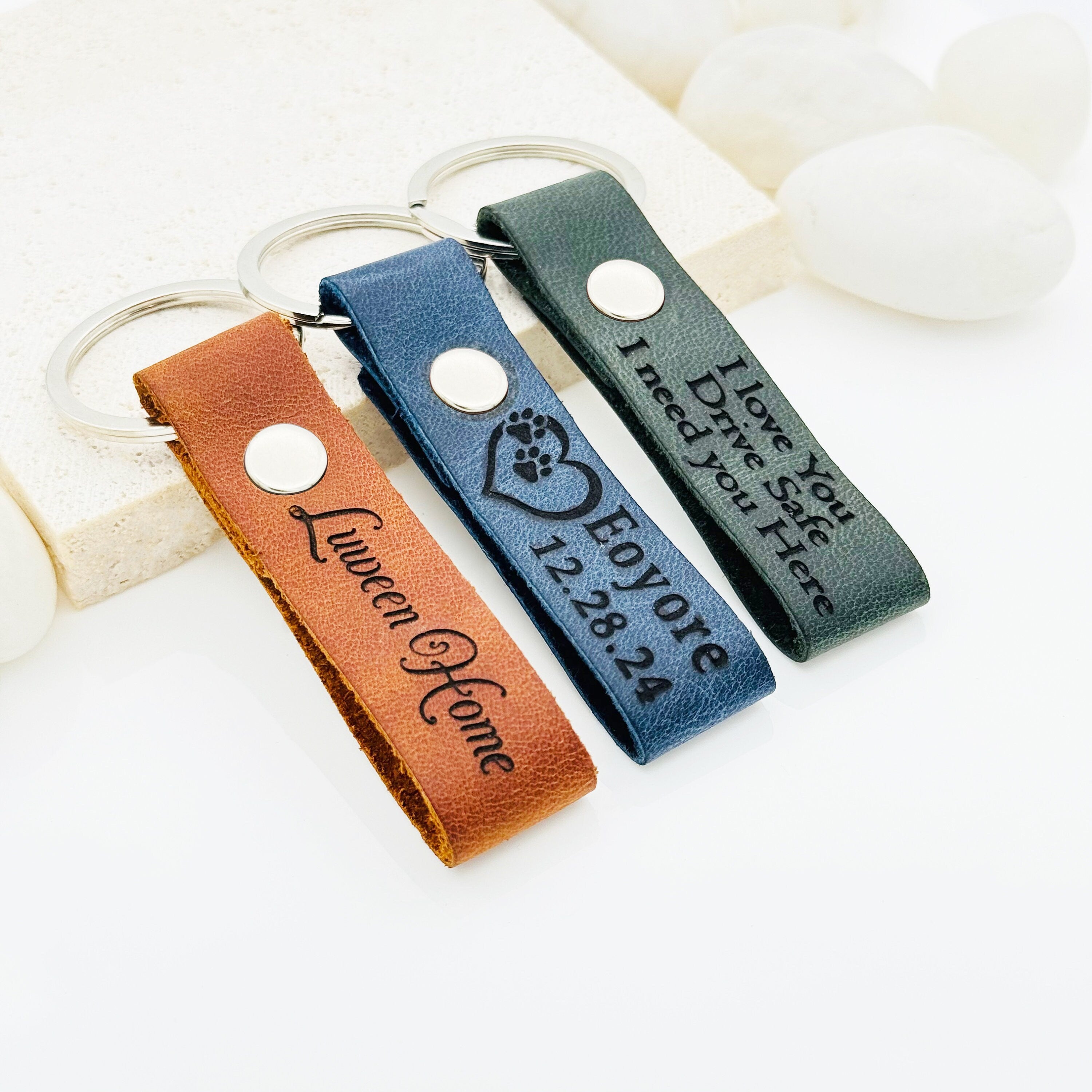 Personalized Authentic Leather Keychain, Genuine Leather Keychain, Custom Logo And Name Keychain, Custom Gift, Personalized Gift