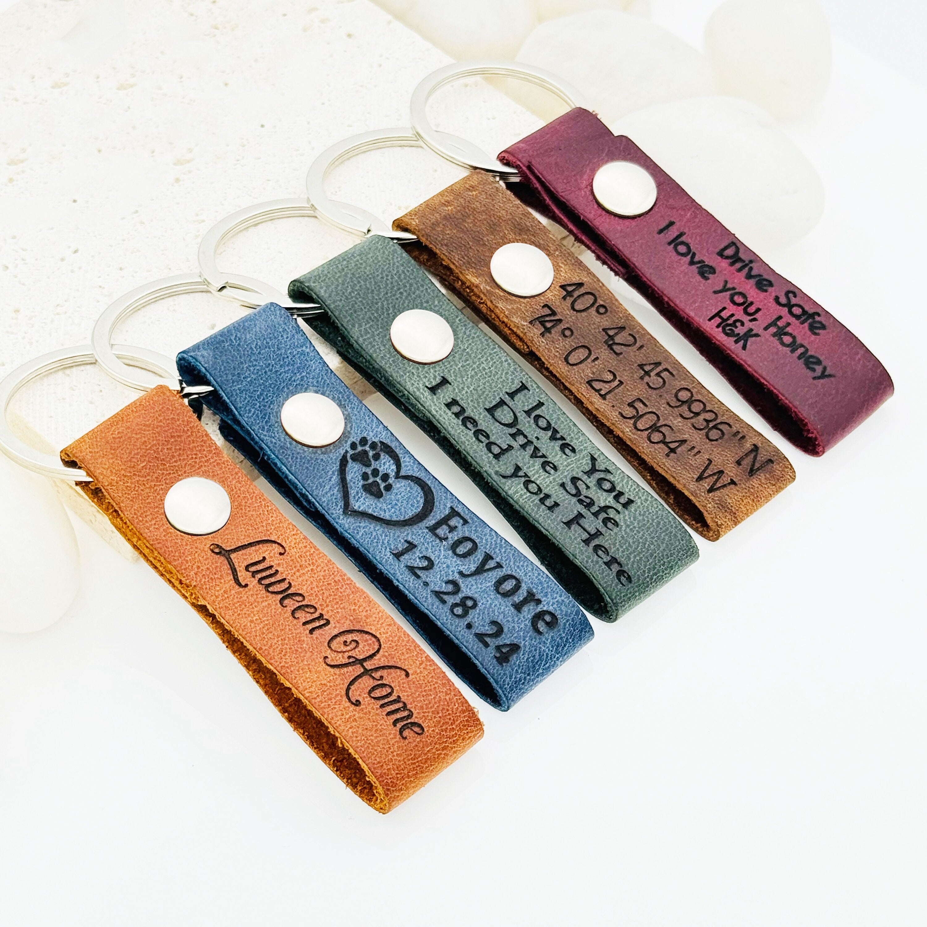 Genuine Leather Custom Keychain • Retro Leather Keychain • Custom Logo • Custom Gift Keychain • Personalized Gift • Coordinates Keychain