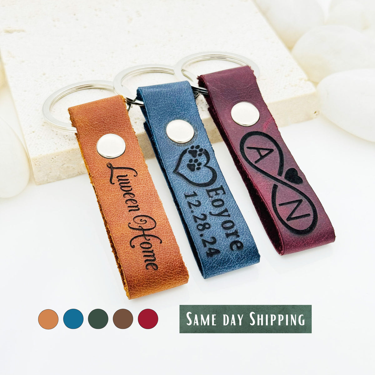 Genuine Leather Custom Keychain • Retro Leather Keychain • Custom Logo • Custom Gift Keychain • Personalized Gift • Coordinates Keychain