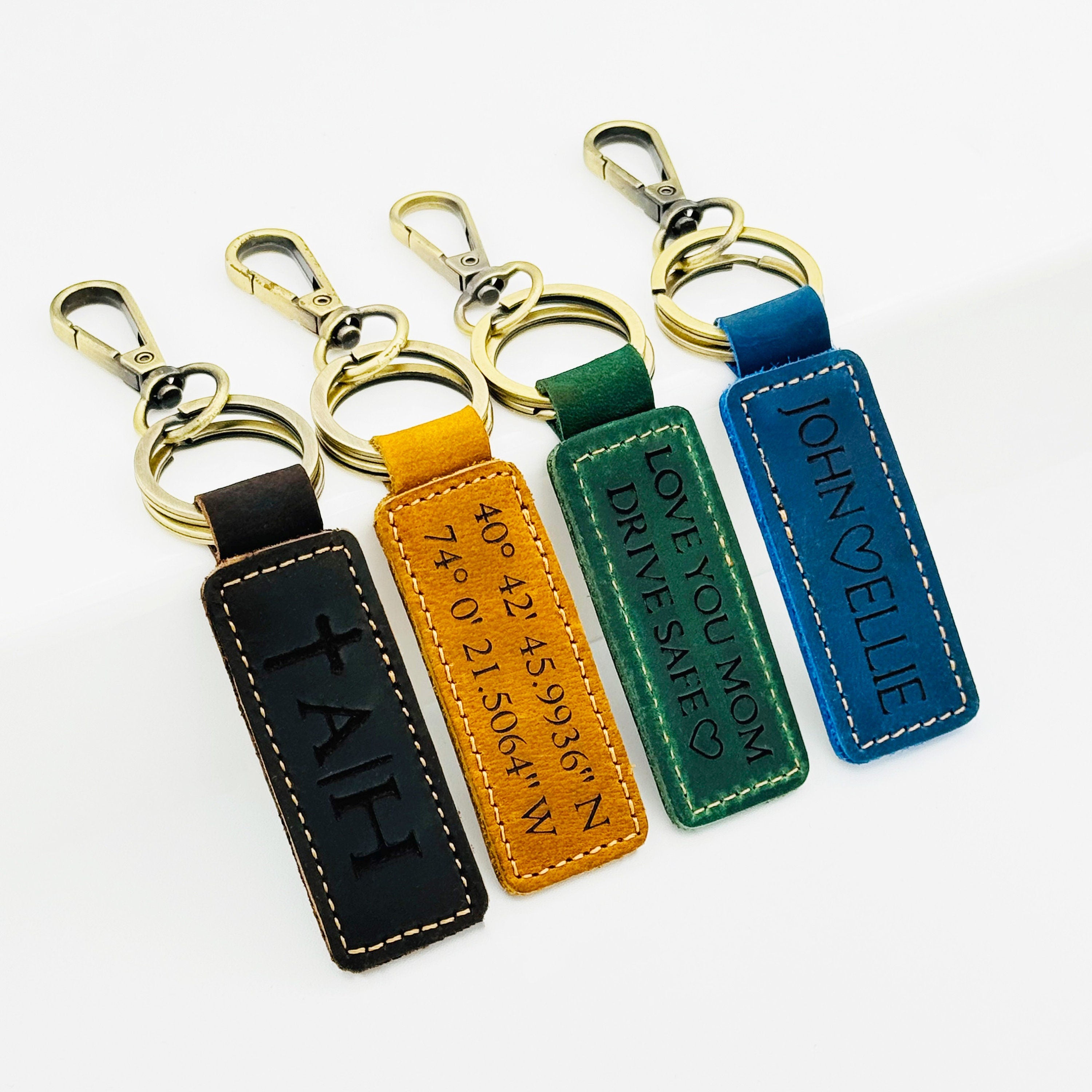 Personalized Authentic Leather Keychain • Genuine Leather Key Chain • Custom Logo • Custom Gift, Personalized Gift