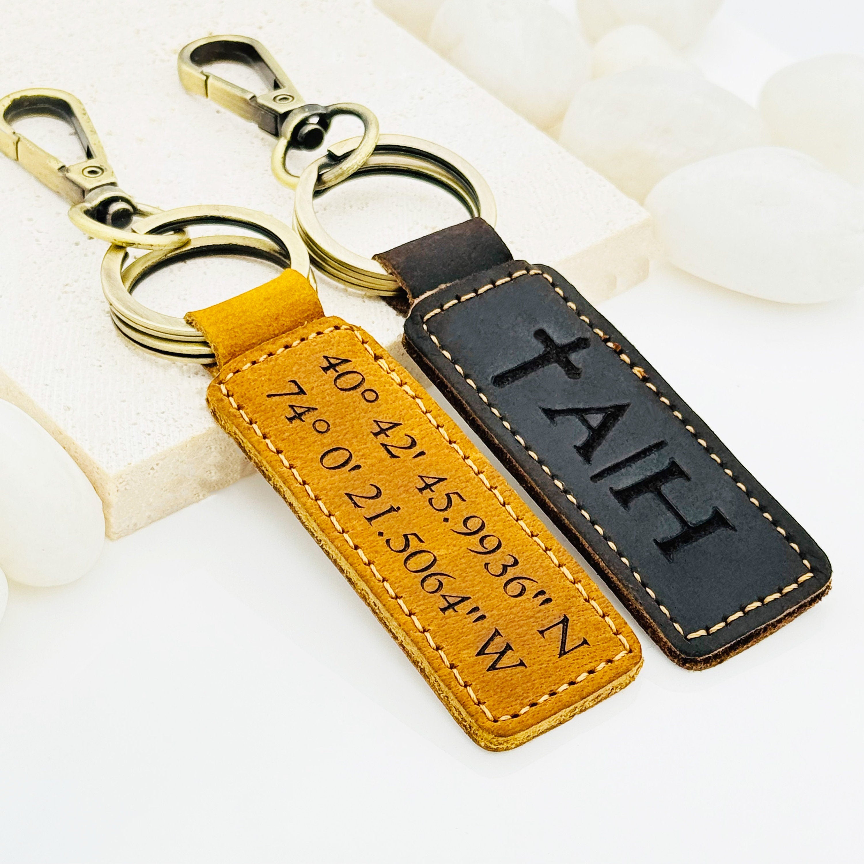 Personalized Authentic Leather Keychain • Genuine Leather Key Chain • Custom Logo • Custom Gift, Personalized Gift