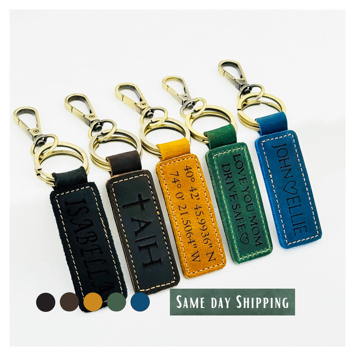 Personalized Authentic Leather Keychain • Genuine Leather Key Chain • Custom Logo • Custom Gift, Personalized Gift