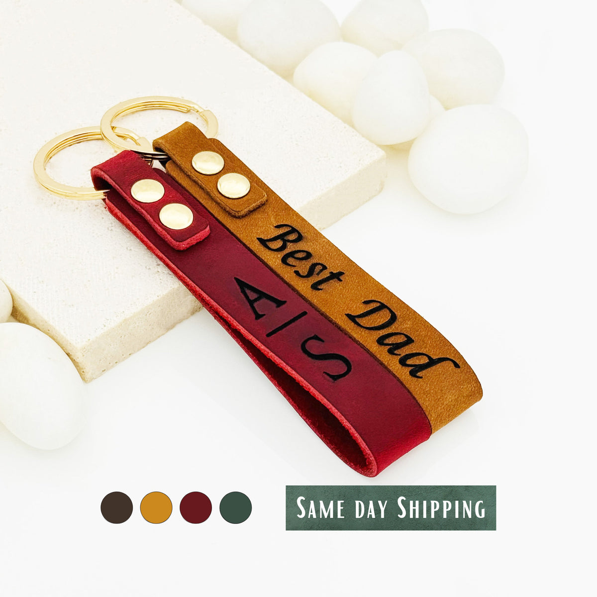 Personalized Leather Keychain • Custom Leather Keychain  • Genuine Leather Key Chain • Custom Logo • Custom Gift, Personalized Gift