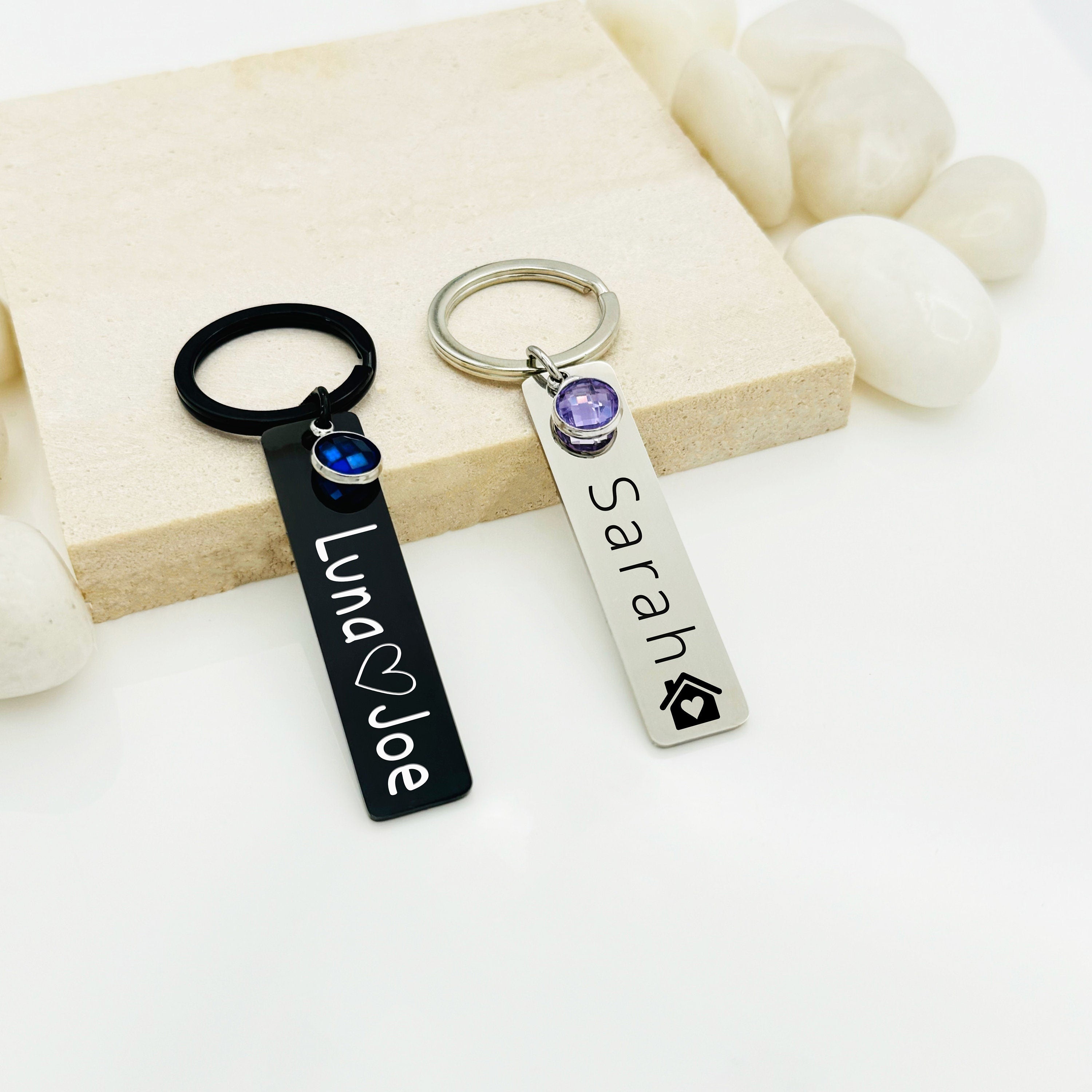 Personalized Birthstone Keychain • Birthstone Keychain • Handwriting Engraving • Custom Keychain • Gift for Boyfriend • Girlfriend