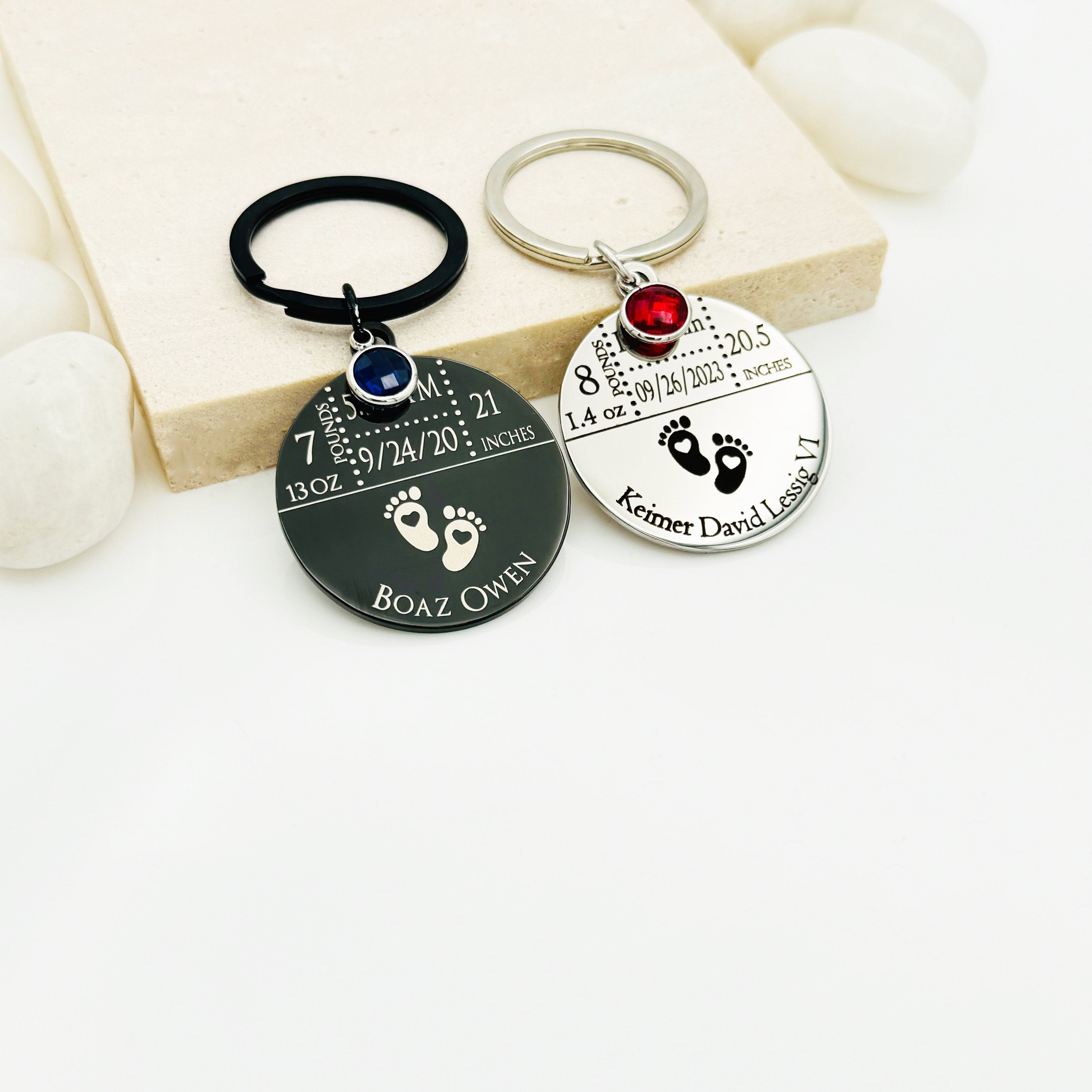 Newborn Baby Keychain With Birthstone, Birthstone Keychain, Birth Month Keychain, Custom Keychain, Personalized Baby Stats Keychain