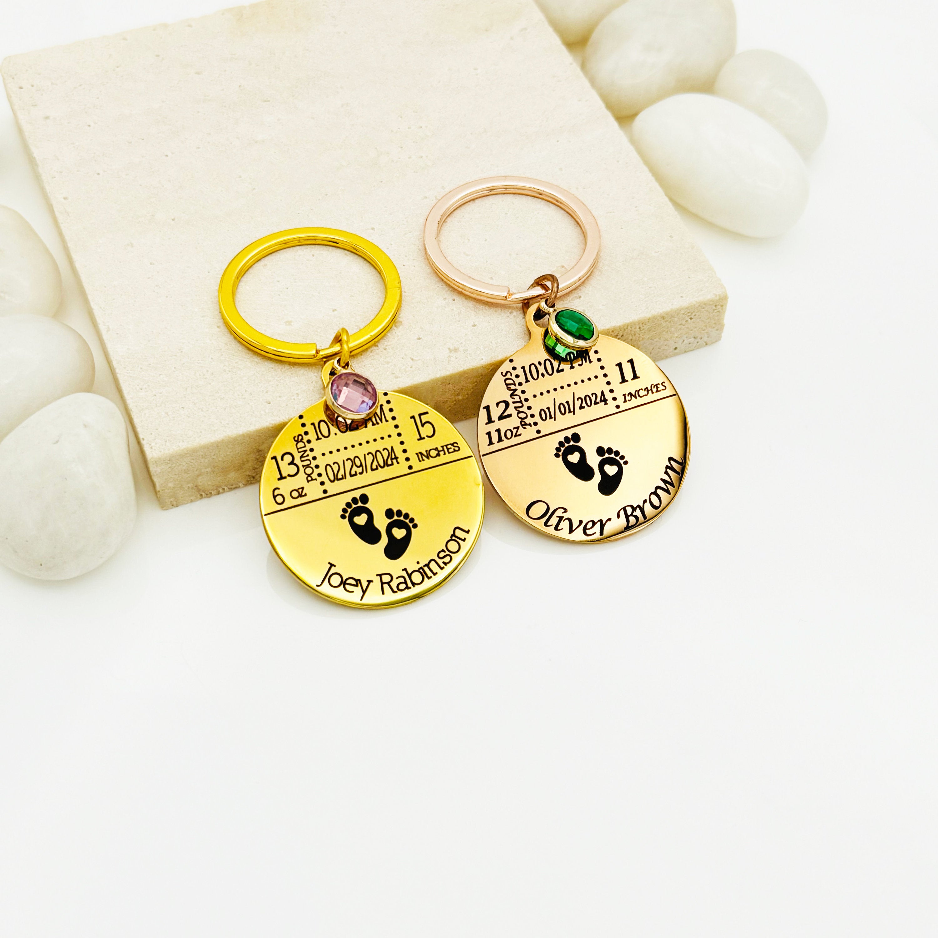 Newborn Baby Keychain With Birthstone • Birthstone Keychain •  Birth Month Keychain • Custom Keychain • Personalized Baby Stats Keychain