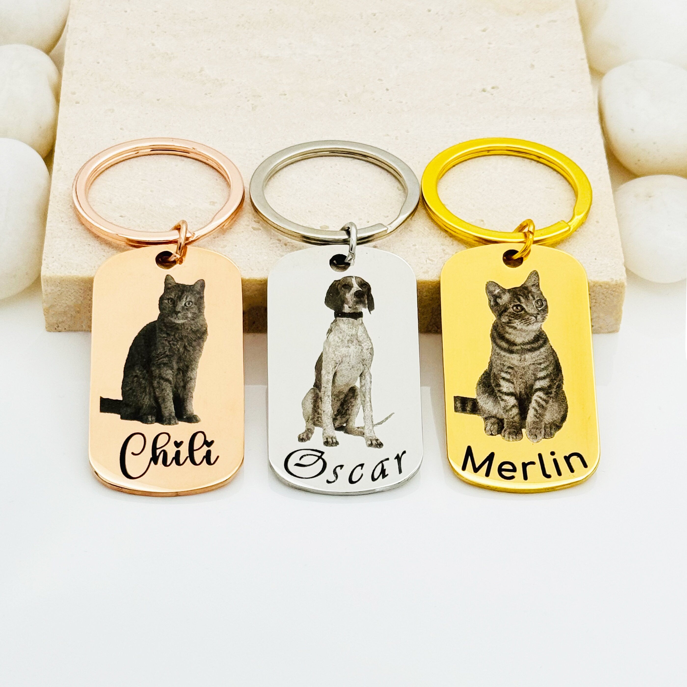 Personalized Picture Engraved Keychains • Dog Picture Keychains • Cat Keychains • Animal Picture Engrave • Gift For Cat Mom • Gift For Mom