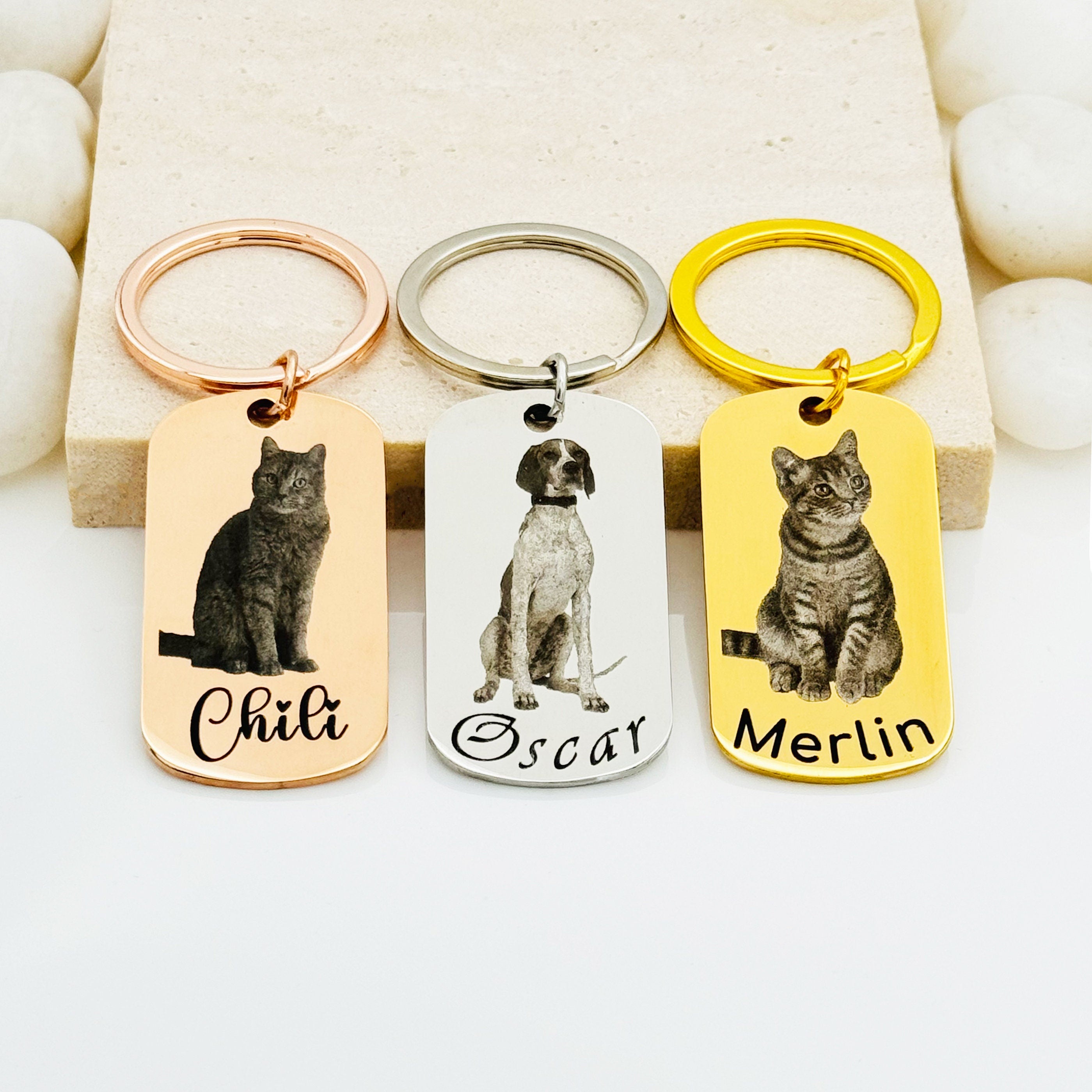 Pet Picture Engraved Keychains • Dog Picture Keychains • Cat Keychains • Animal Picture Engrave • Gift For Cat Mom • Gift For Friends