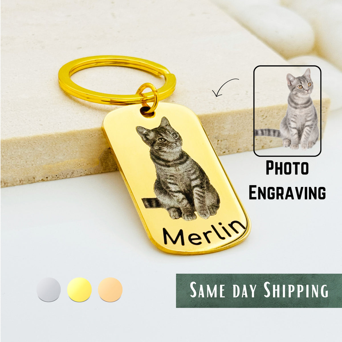 Personalized Picture Engraved Keychains • Dog Picture Keychains • Cat Keychains • Animal Picture Engrave • Gift For Cat Mom • Gift For Mom