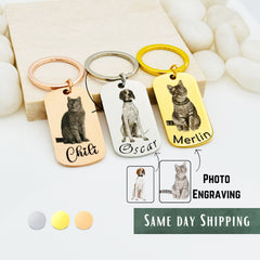 Custom Pet Picture Engraved Keychains • Dog Picture Keychains • Cat Keychains • Animal Picture Engrave • Gift For Cat Mom • Gift For Dog Mom