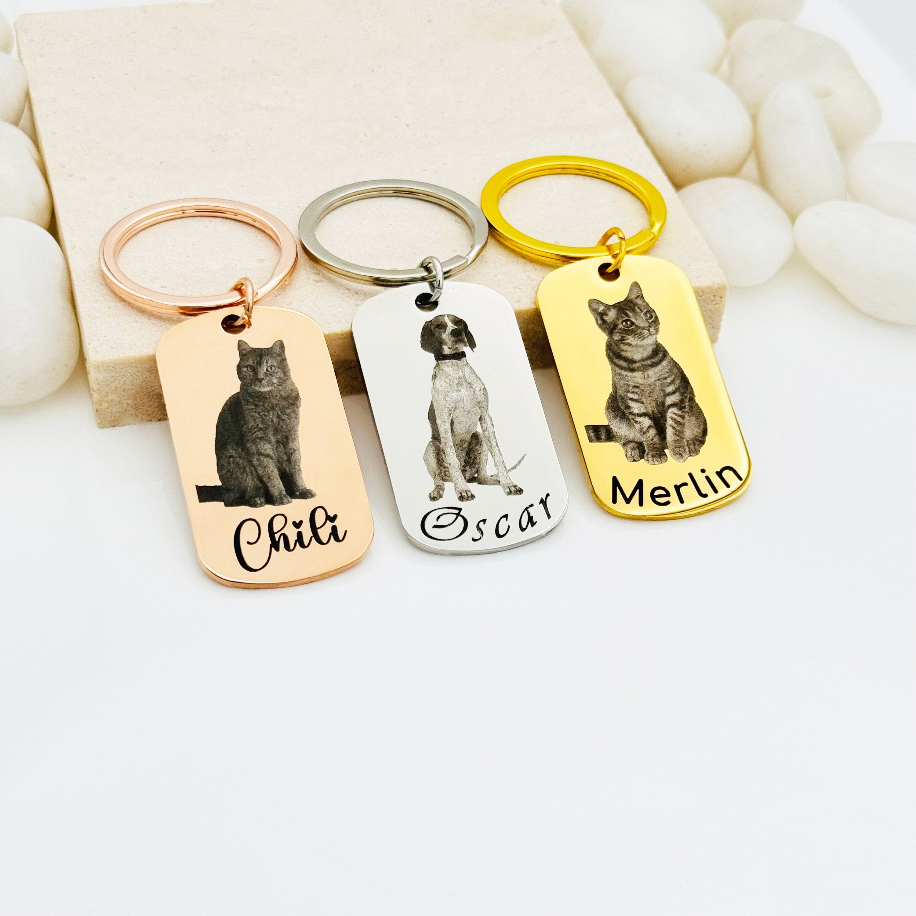 Pet Picture Engraved Keychains • Dog Picture Keychains • Cat Keychains • Animal Picture Engrave • Gift For Cat Mom • Gift For Friends