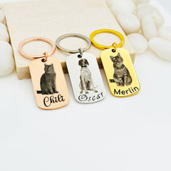 Personalized Picture Engraved Keychains • Dog Picture Keychains • Cat Keychains • Animal Picture Engrave • Gift For Cat Mom • Gift For Mom