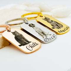 Custom Pet Picture Engraved Keychains • Dog Picture Keychains • Cat Keychains • Animal Picture Engrave • Gift For Cat Mom • Gift For Dog Mom