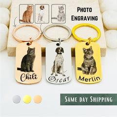 Pet Picture Engraved Keychains • Dog Picture Keychains • Cat Keychains • Animal Picture Engrave • Gift For Cat Mom • Gift For Friends