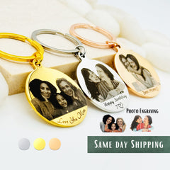 Round Picture Engraved Keychains • Family Picture Keychain • Custome Photo Engraving • Handmade Gift • Gift For Mom • Gift For Friends